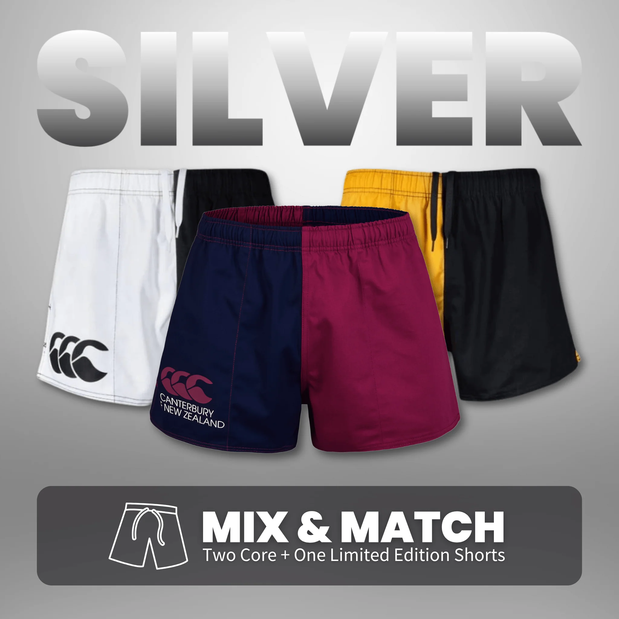 Canterbury Harlequin Shorts - Silver Bundle