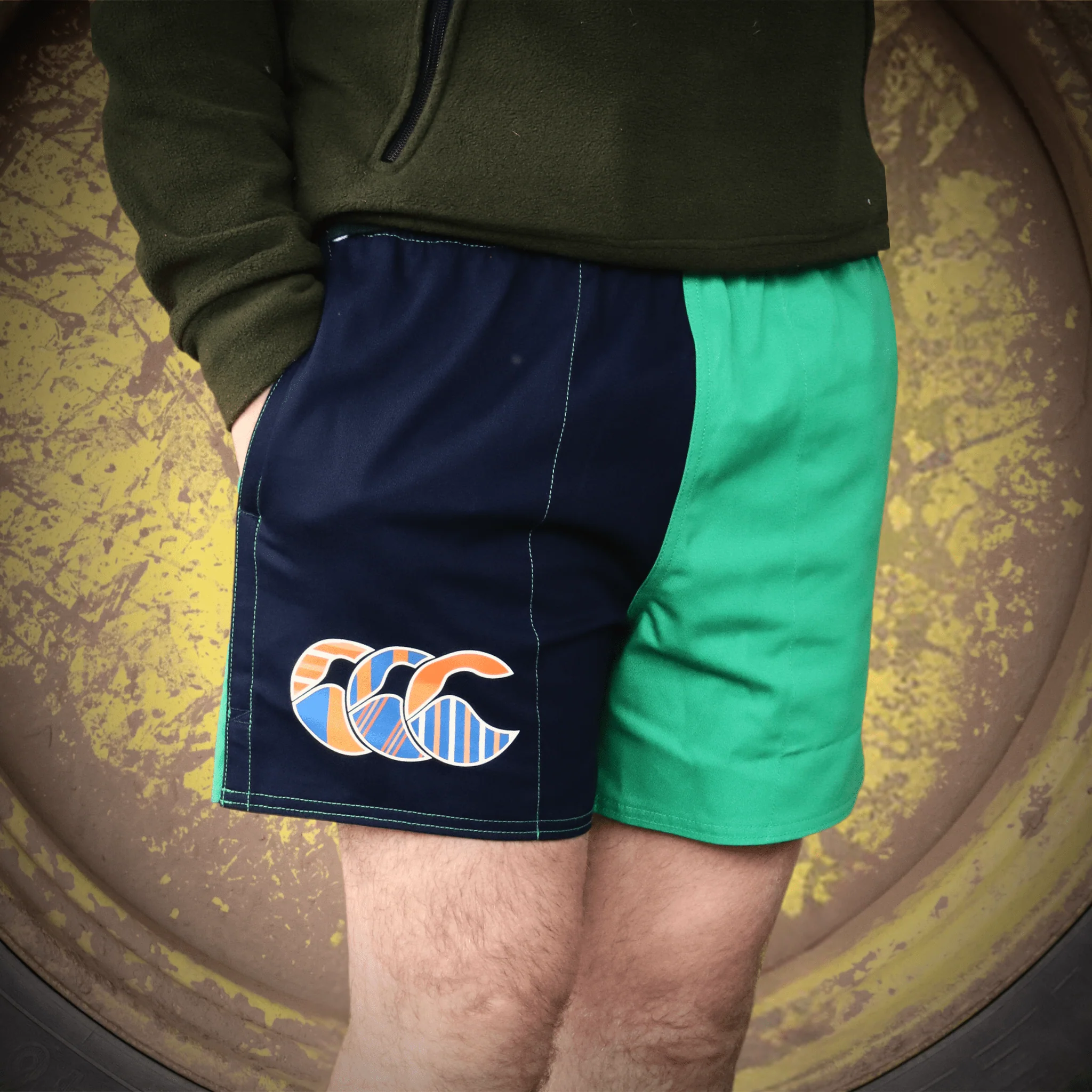 Canterbury Limited-Edition Harlequin Uglies Shorts (Unisex) - Navy/Green (Extra Long 5") - Image 5