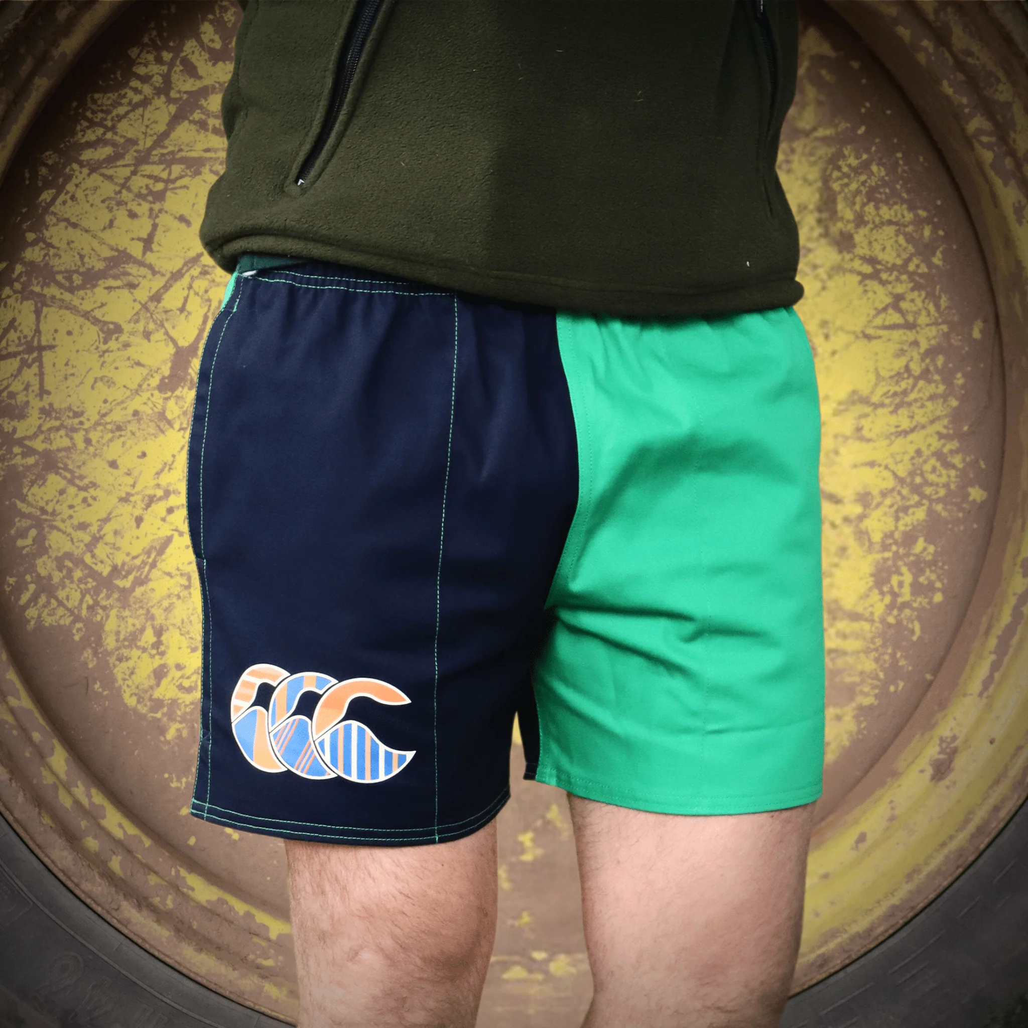 Canterbury Limited-Edition Harlequin Uglies Shorts (Unisex) - Navy/Green (Extra Long 5") - Image 6