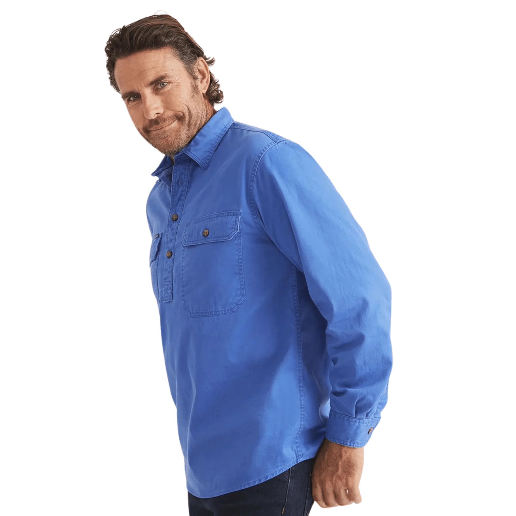 RB Sellars Men's Burton Half Button Heavy Weight Work Shirt - Blue - Image 2