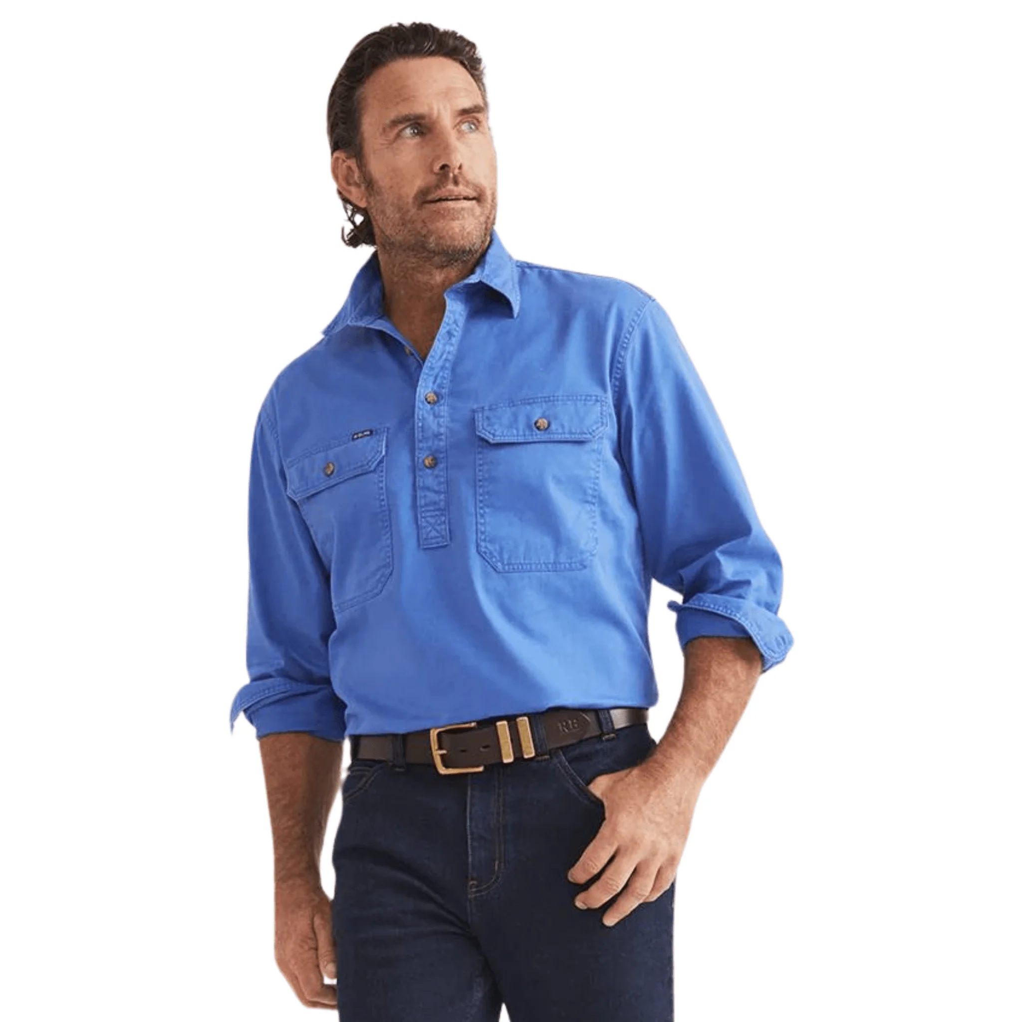 RB Sellars Men's Burton Half Button Heavy Weight Work Shirt - Blue - Image 5