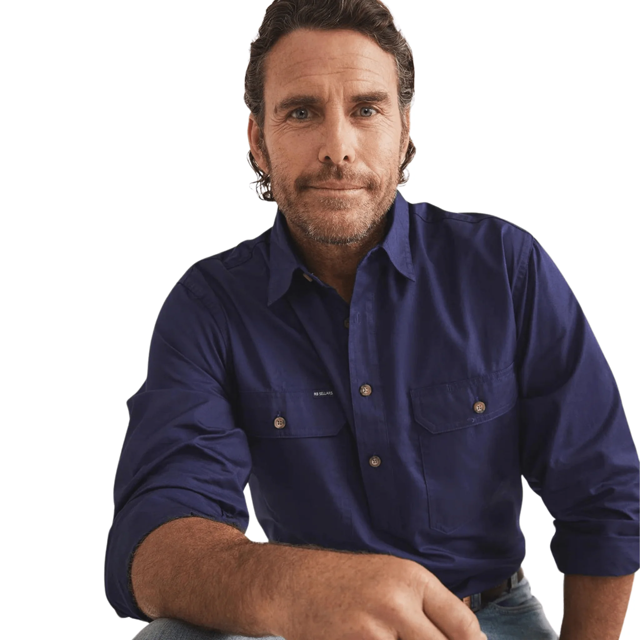 RB Sellars Men's Burton Half Button Heavy Weight Work Shirt - Navy - Image 2