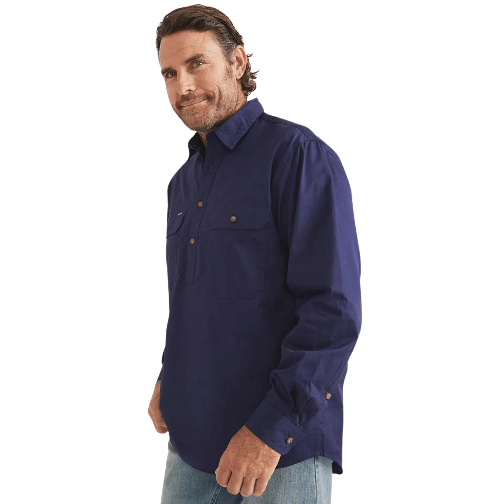 RB Sellars Men's Burton Half Button Heavy Weight Work Shirt - Navy - Image 3