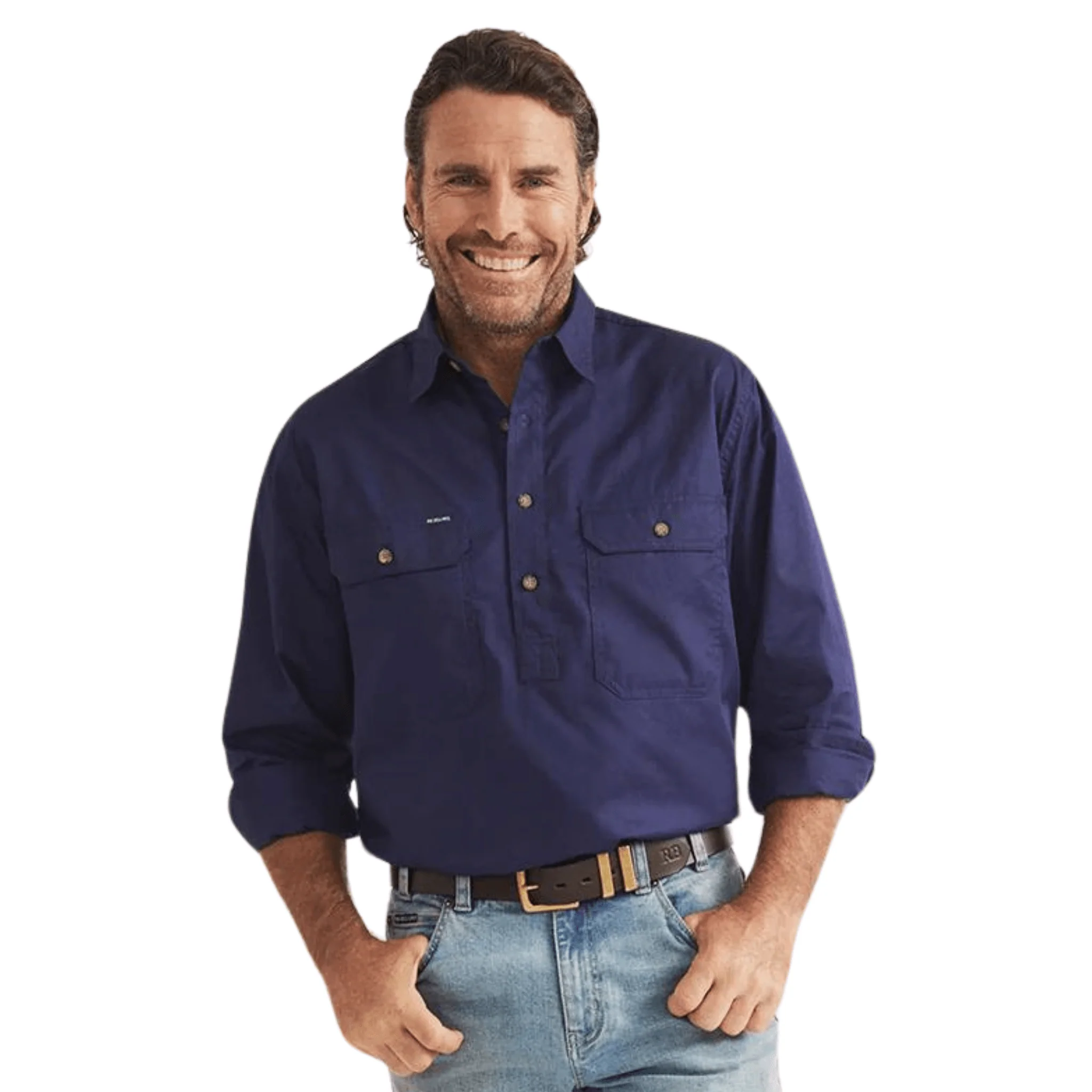 RB Sellars Men's Burton Half Button Heavy Weight Work Shirt - Navy - Image 4