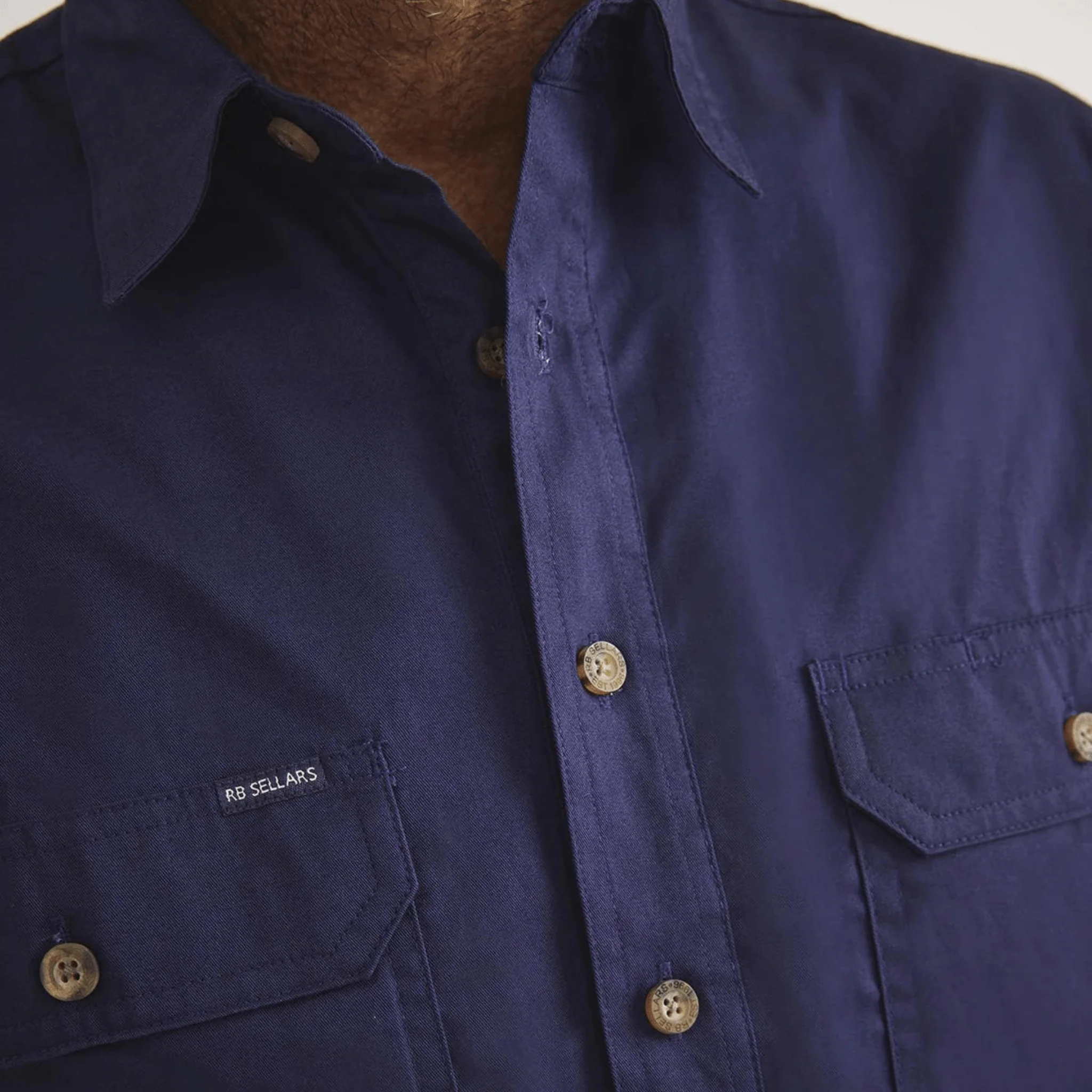 RB Sellars Men's Burton Half Button Heavy Weight Work Shirt - Navy - Image 5