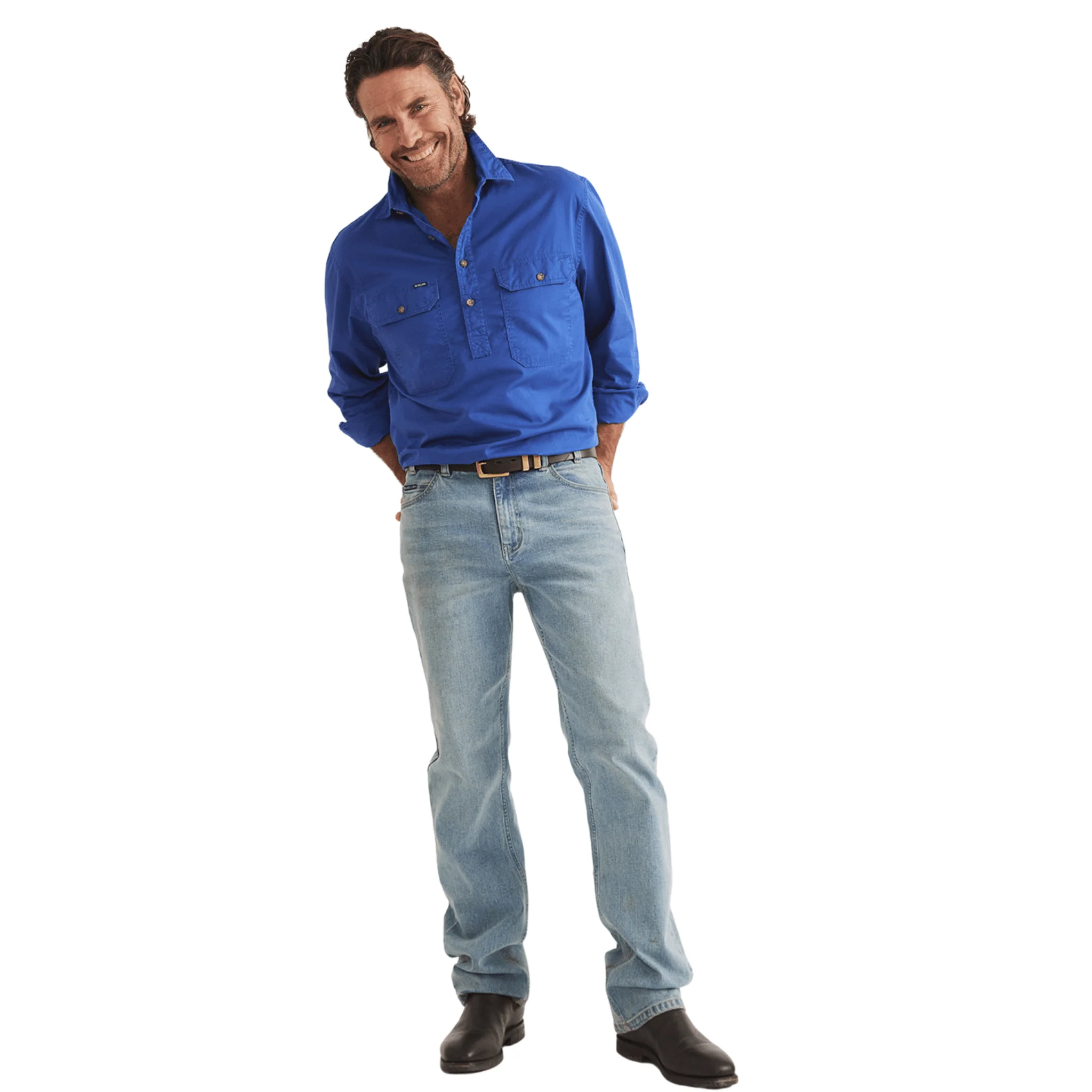 RB Sellars Men's Burton Half Button Heavy Weight Work Shirt - Royal - Image 3