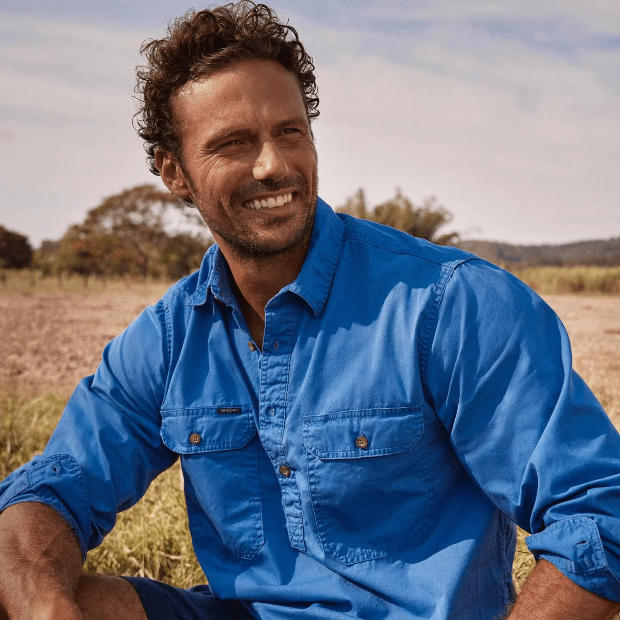RB Sellars Men's Burton Half Button Light Weight Work Shirt - Blue - Image 3