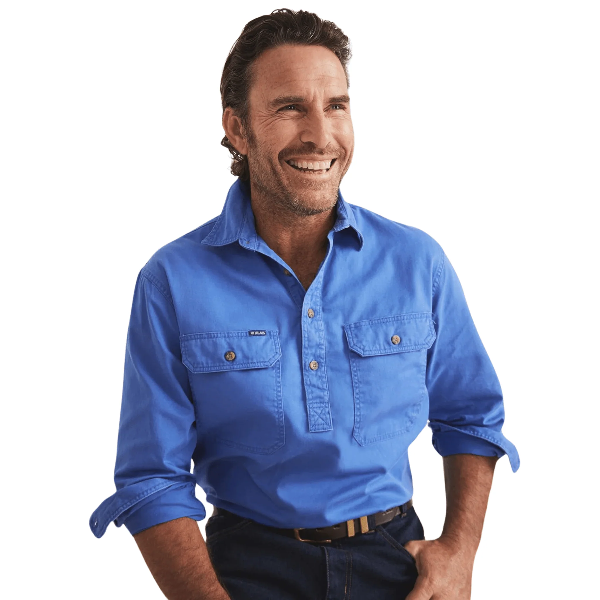 RB Sellars Men's Burton Half Button Light Weight Work Shirt - Blue - Image 4