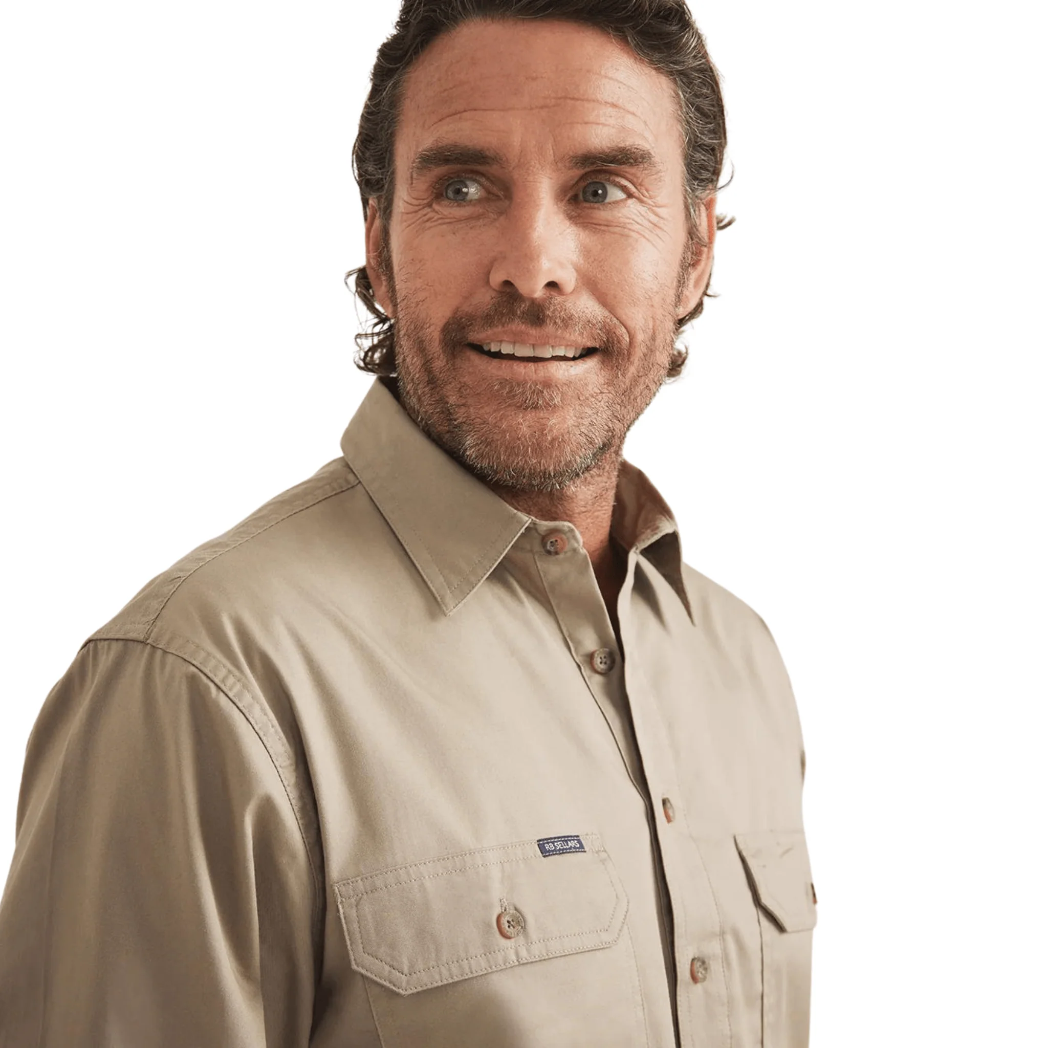 RB Sellars Men's Burton Half Button Light Weight Work Shirt - Khaki - Image 6