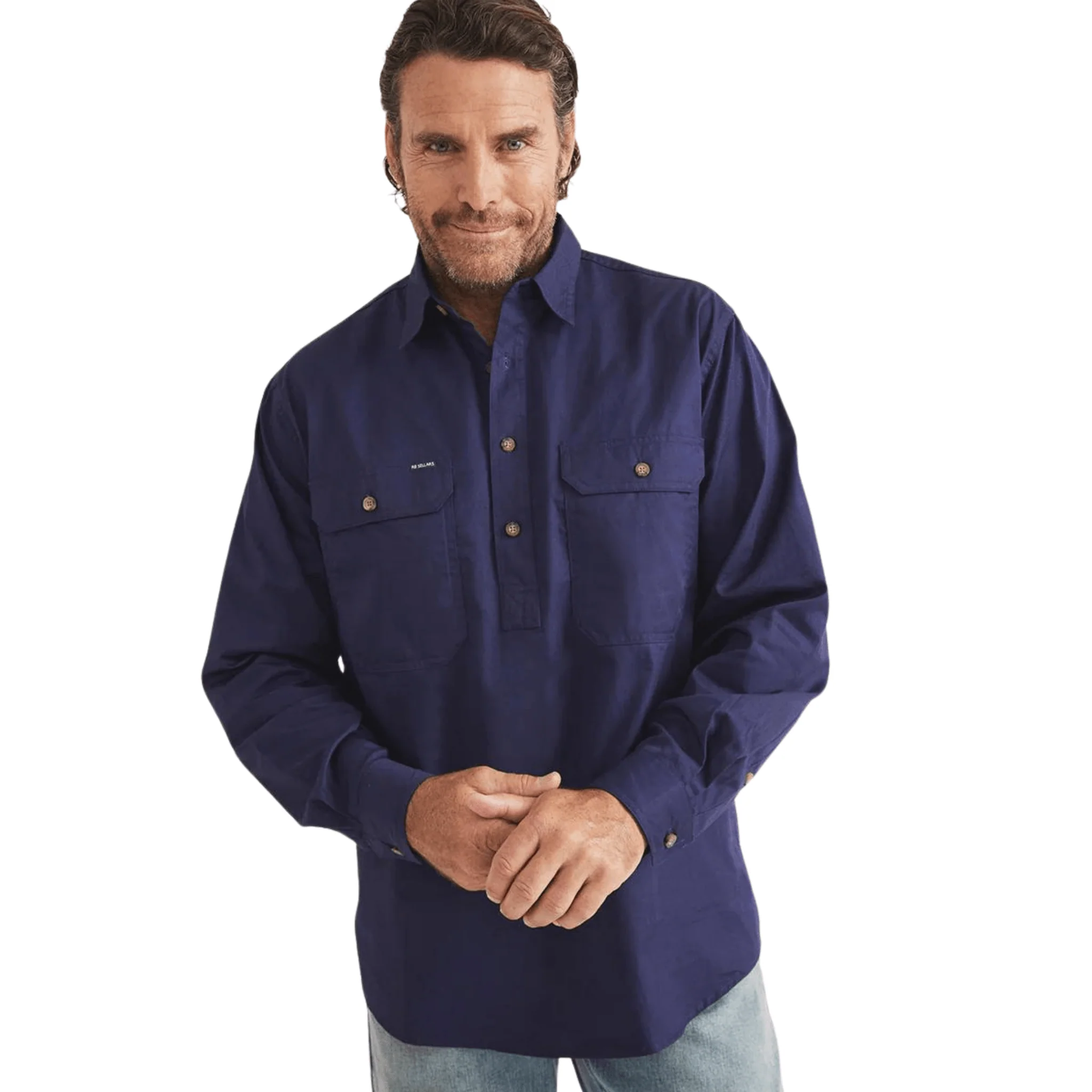 RB Sellars Men's Burton Half Button Light Weight Work Shirt - Navy