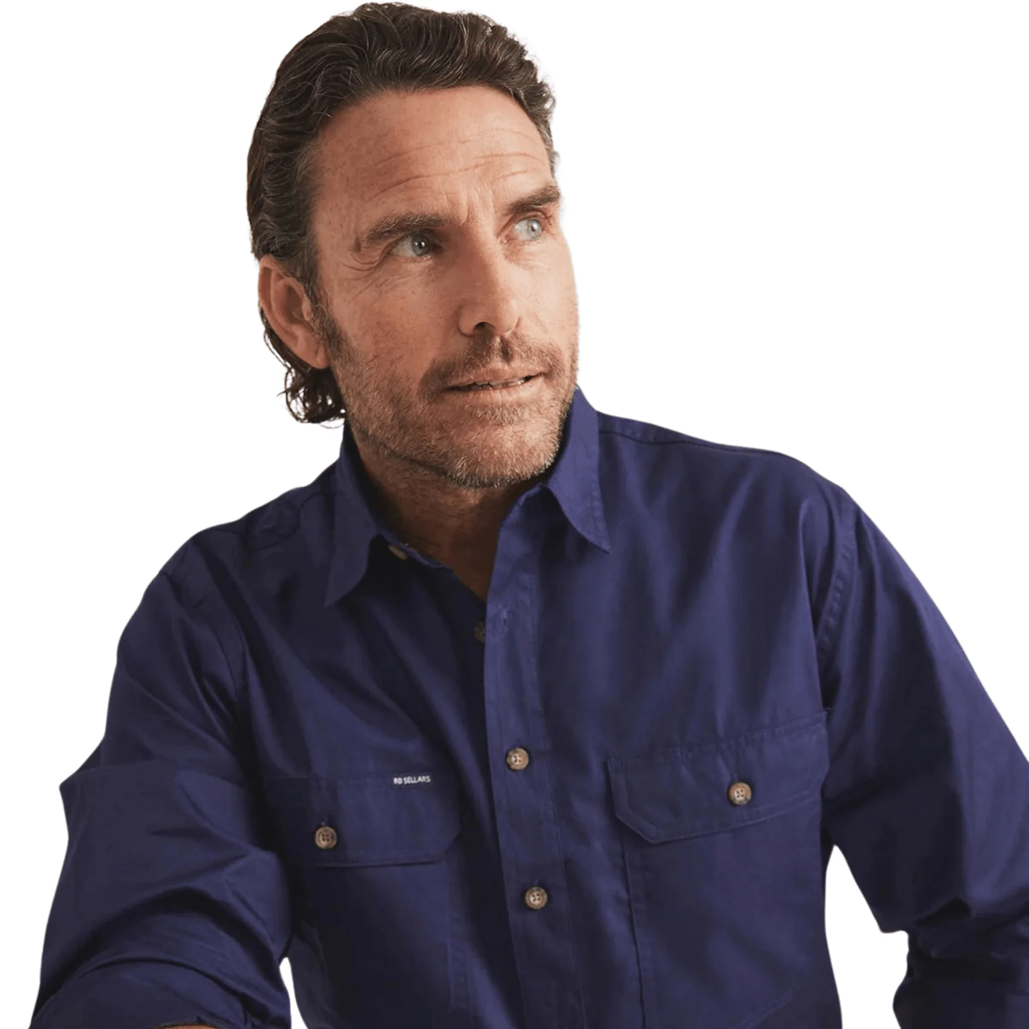 RB Sellars Men's Burton Half Button Light Weight Work Shirt - Navy - Image 2