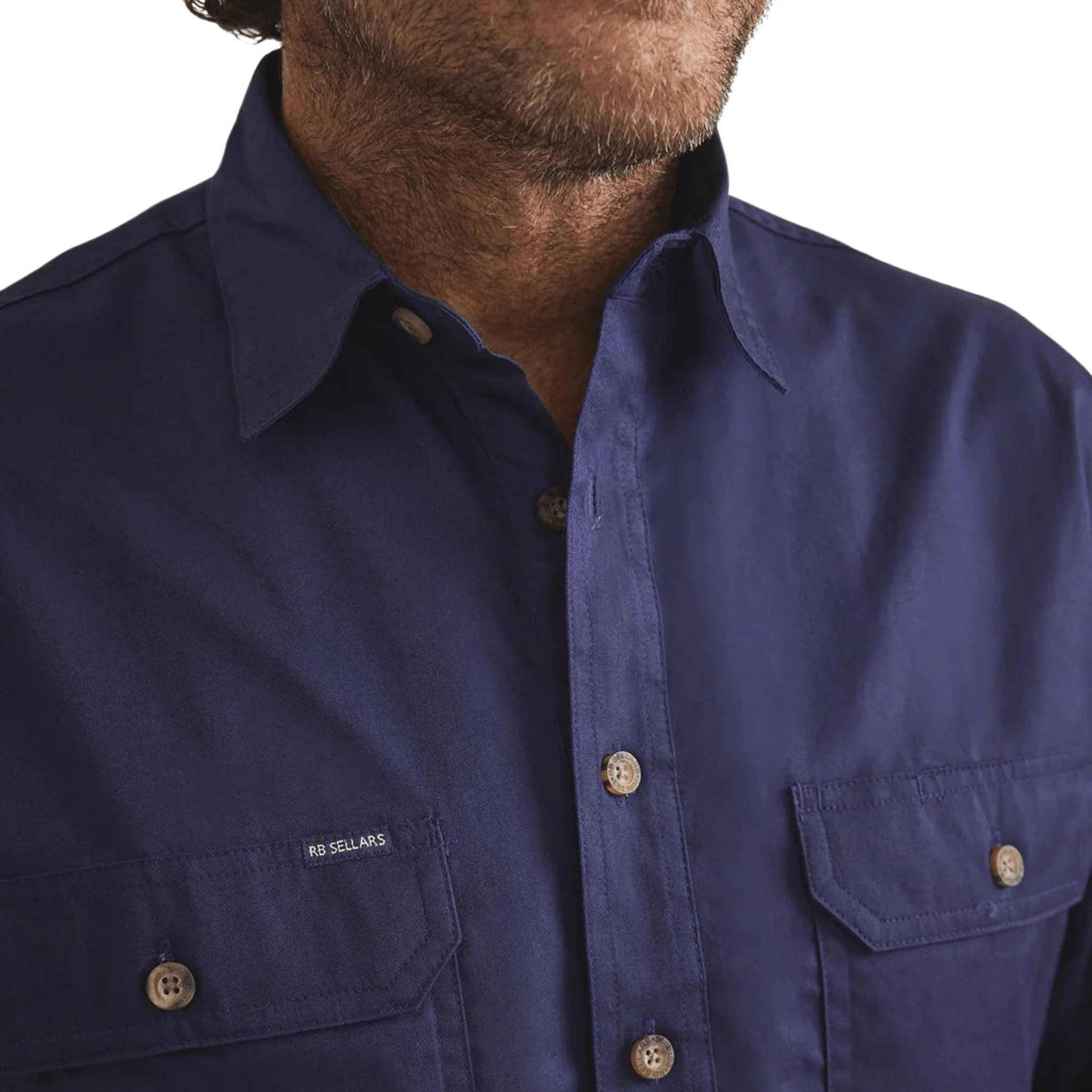 RB Sellars Men's Burton Half Button Light Weight Work Shirt - Navy - Image 5