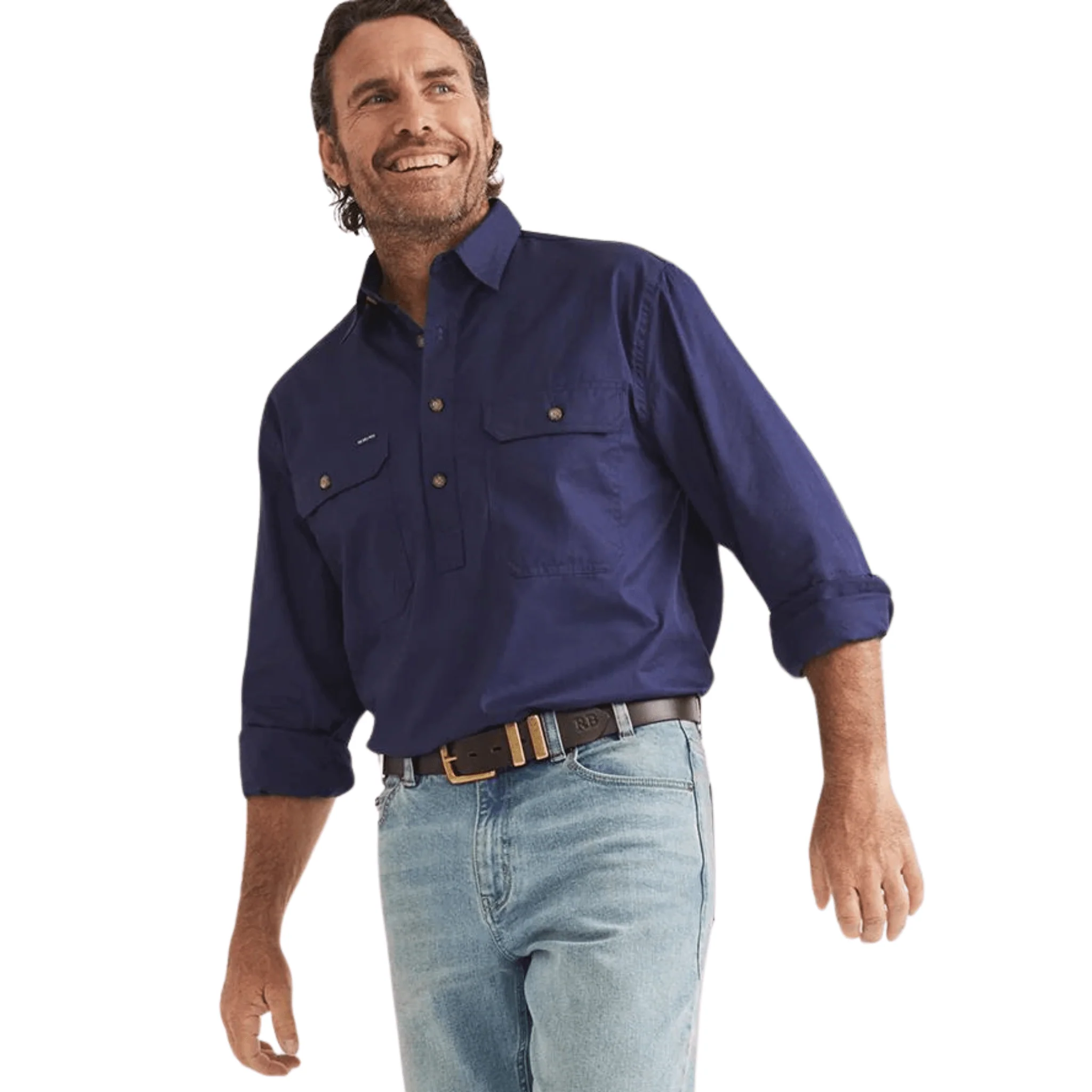 RB Sellars Men's Burton Half Button Light Weight Work Shirt - Navy - Image 6