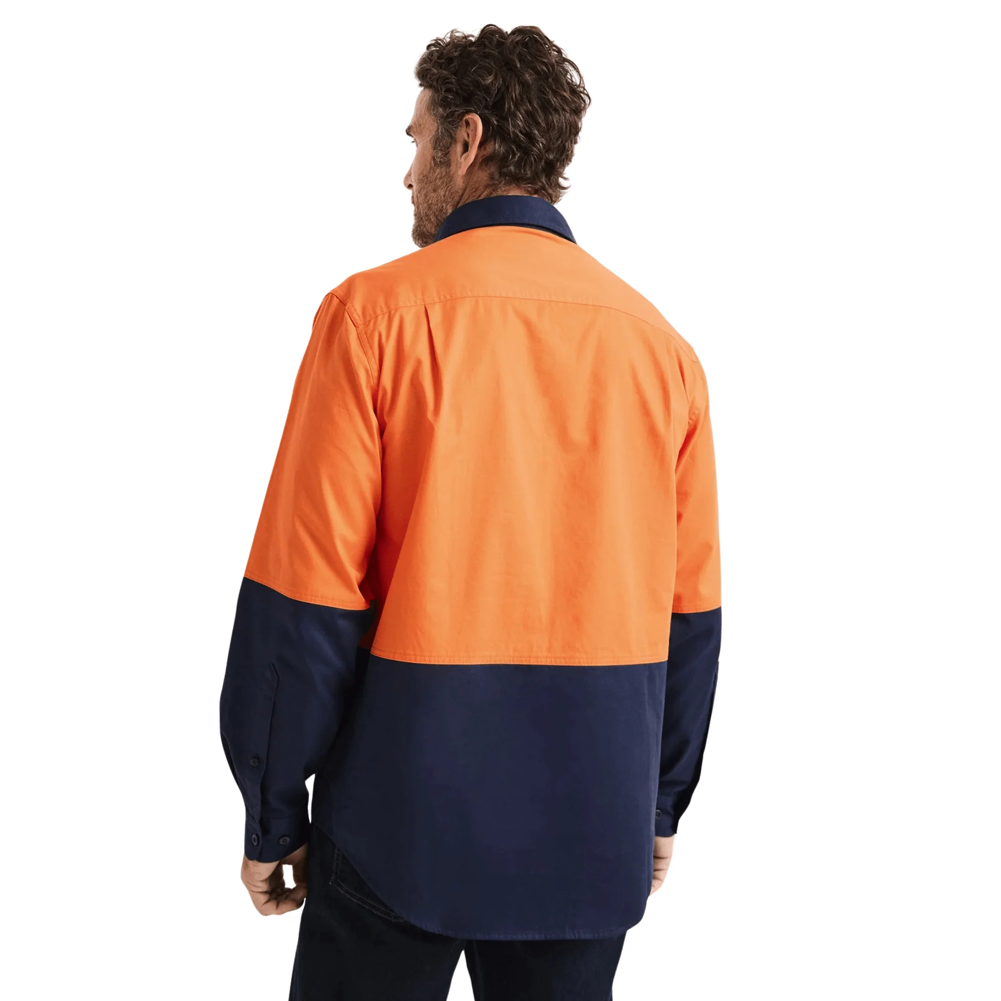 RB Sellars Men's Burton Hi Vis Half Button Light Weight Work Shirt - Orange/Navy - Image 3