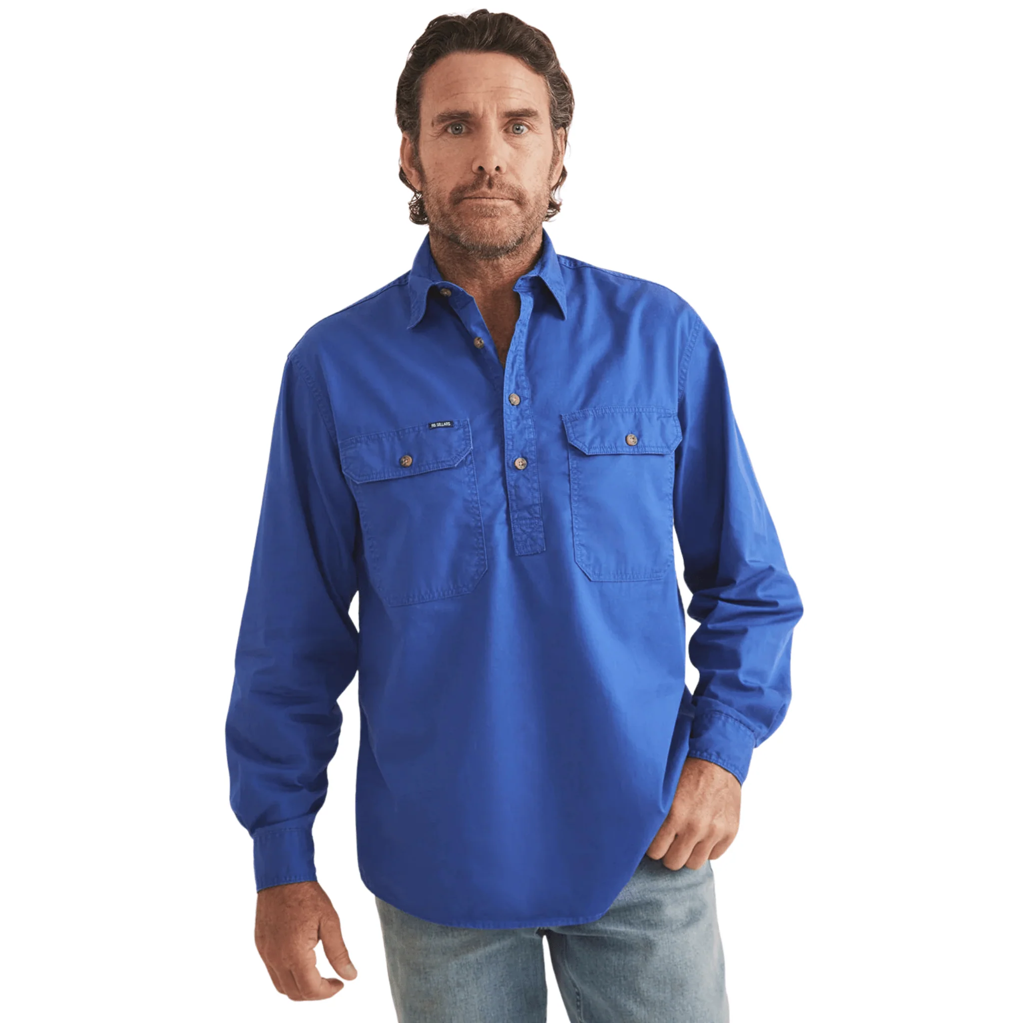 RB Sellars Men's Burton Half Button Light Weight Work Shirt - Royal