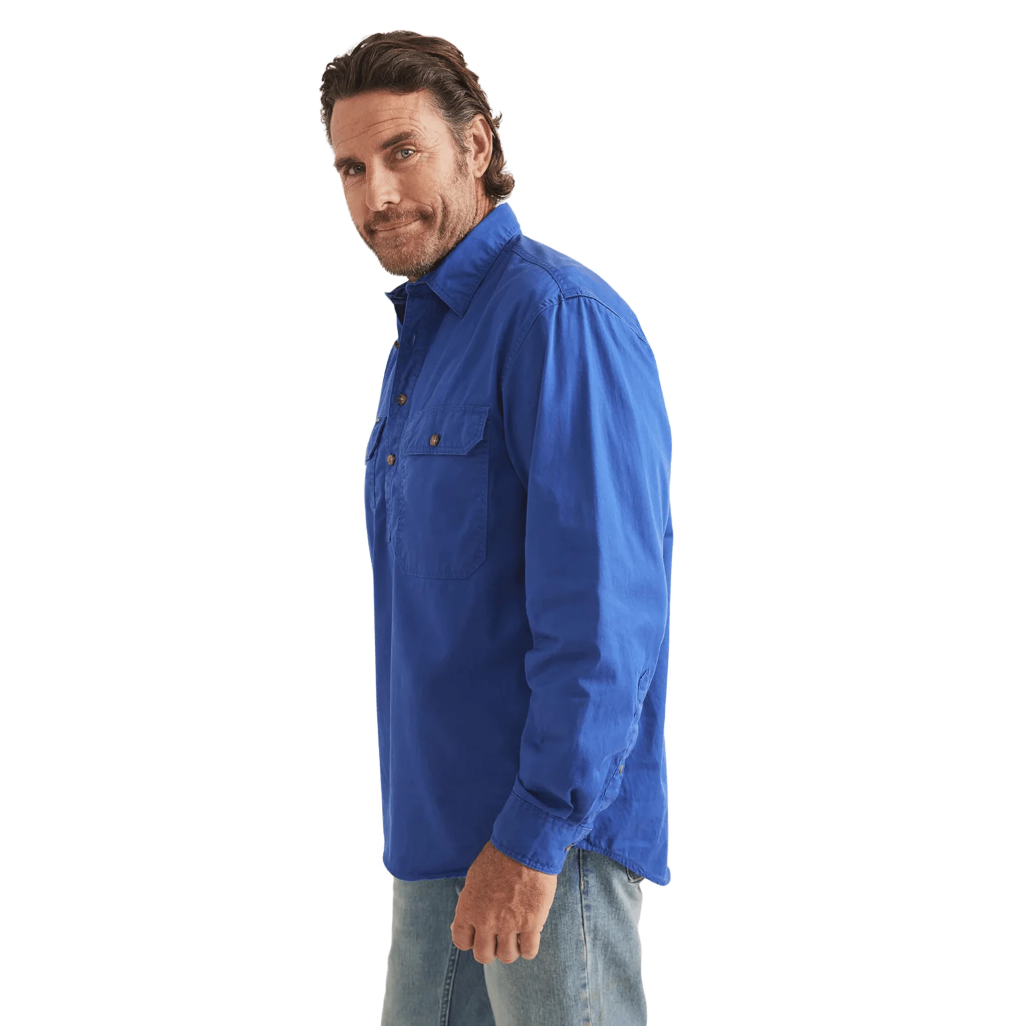 RB Sellars Men's Burton Half Button Light Weight Work Shirt - Royal - Image 3