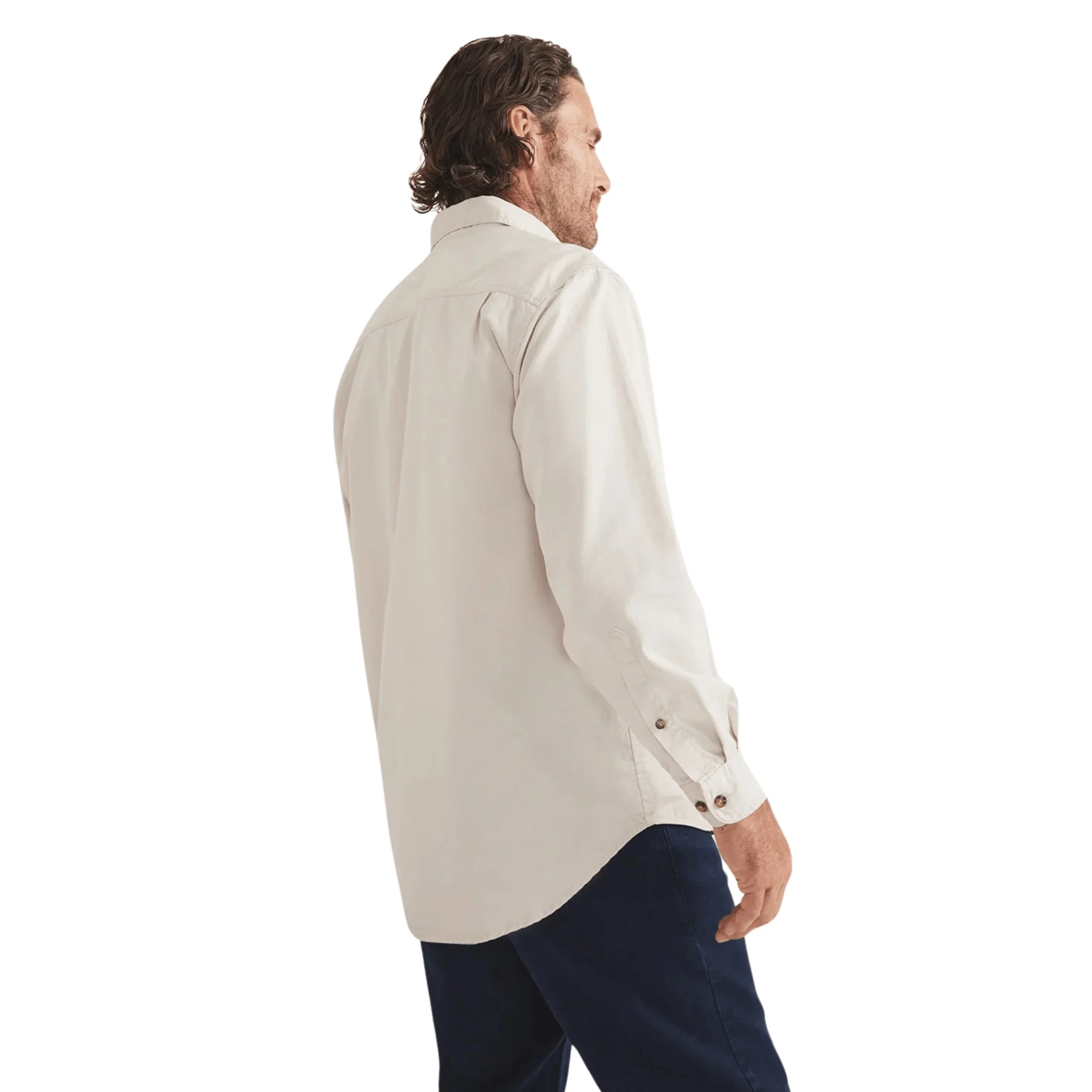 RB Sellars Men's Burton Half Button Light Weight Work Shirt - Stone - Image 3