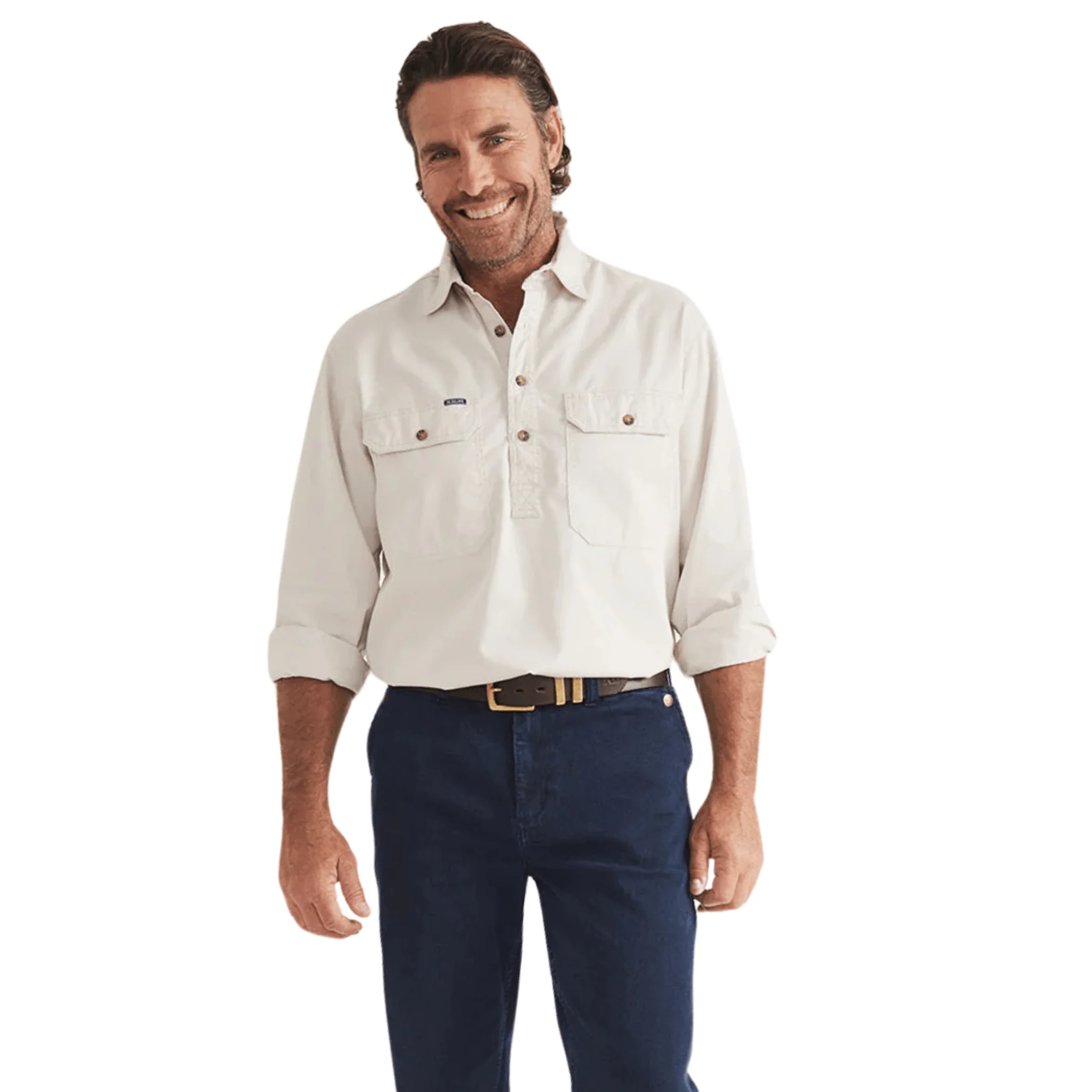 RB Sellars Men's Burton Half Button Light Weight Work Shirt - Stone - Image 4