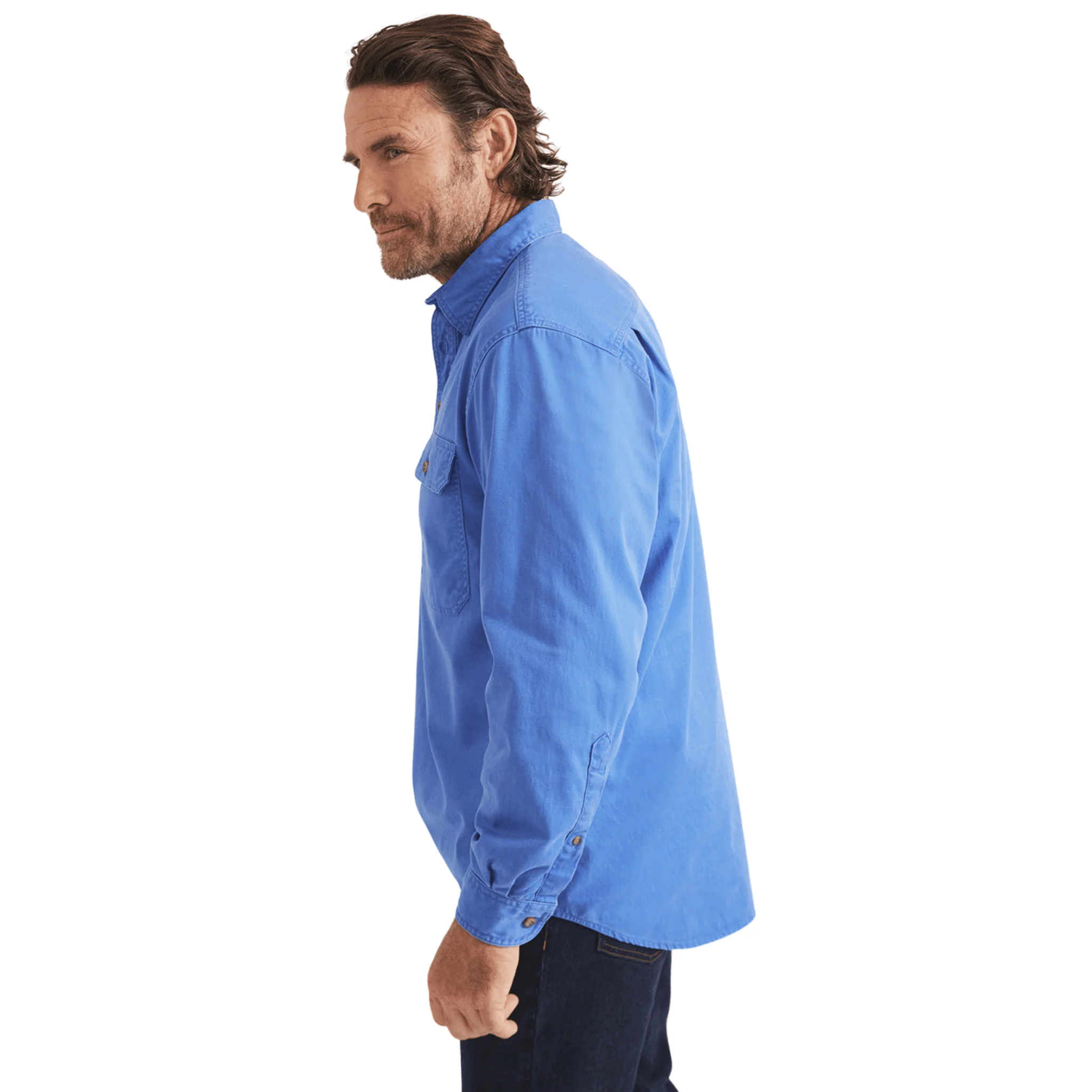 RB Sellars Men's Burton Half Button Mid Weight Work Shirt - Blue - Image 4