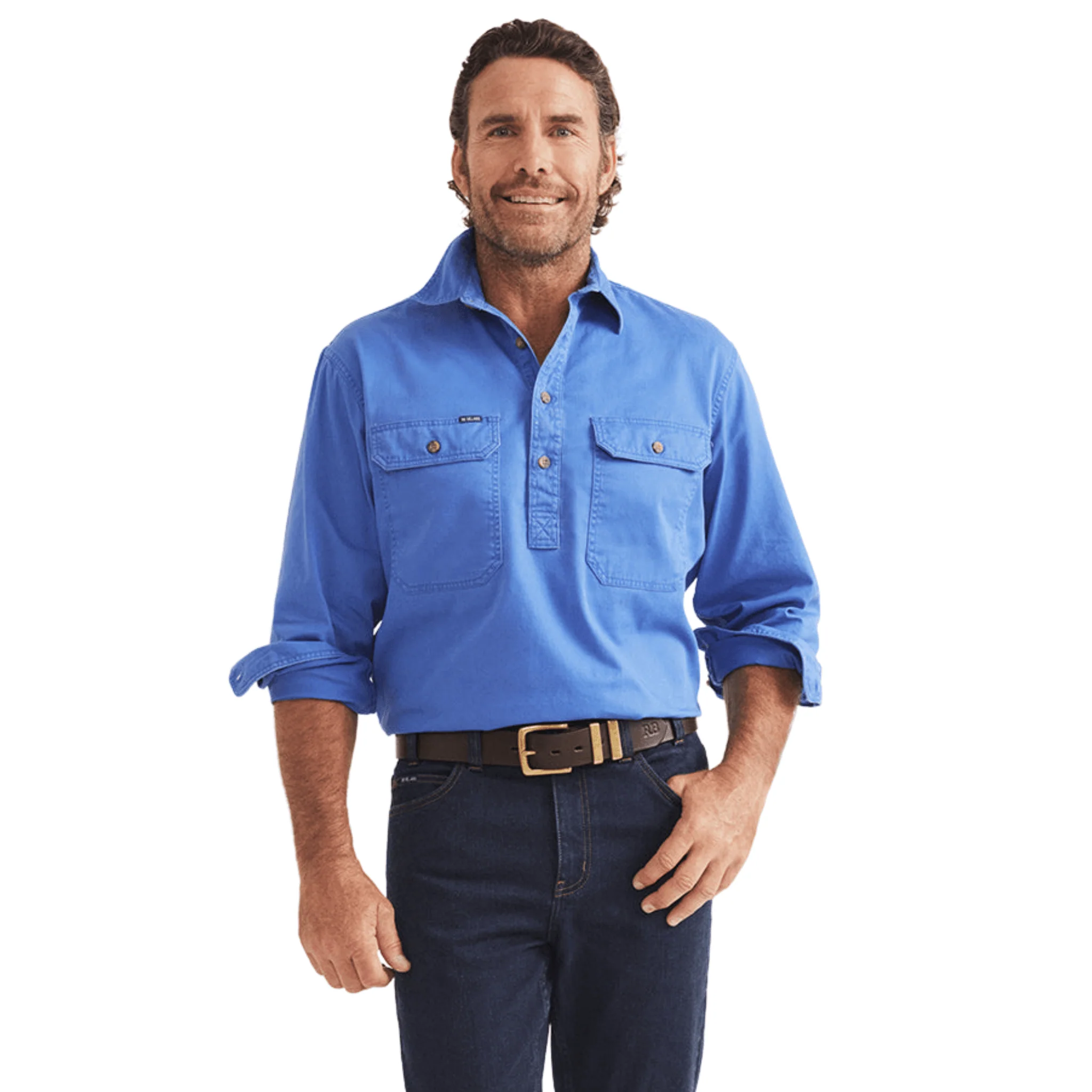RB Sellars Men's Burton Half Button Mid Weight Work Shirt - Blue - Image 5