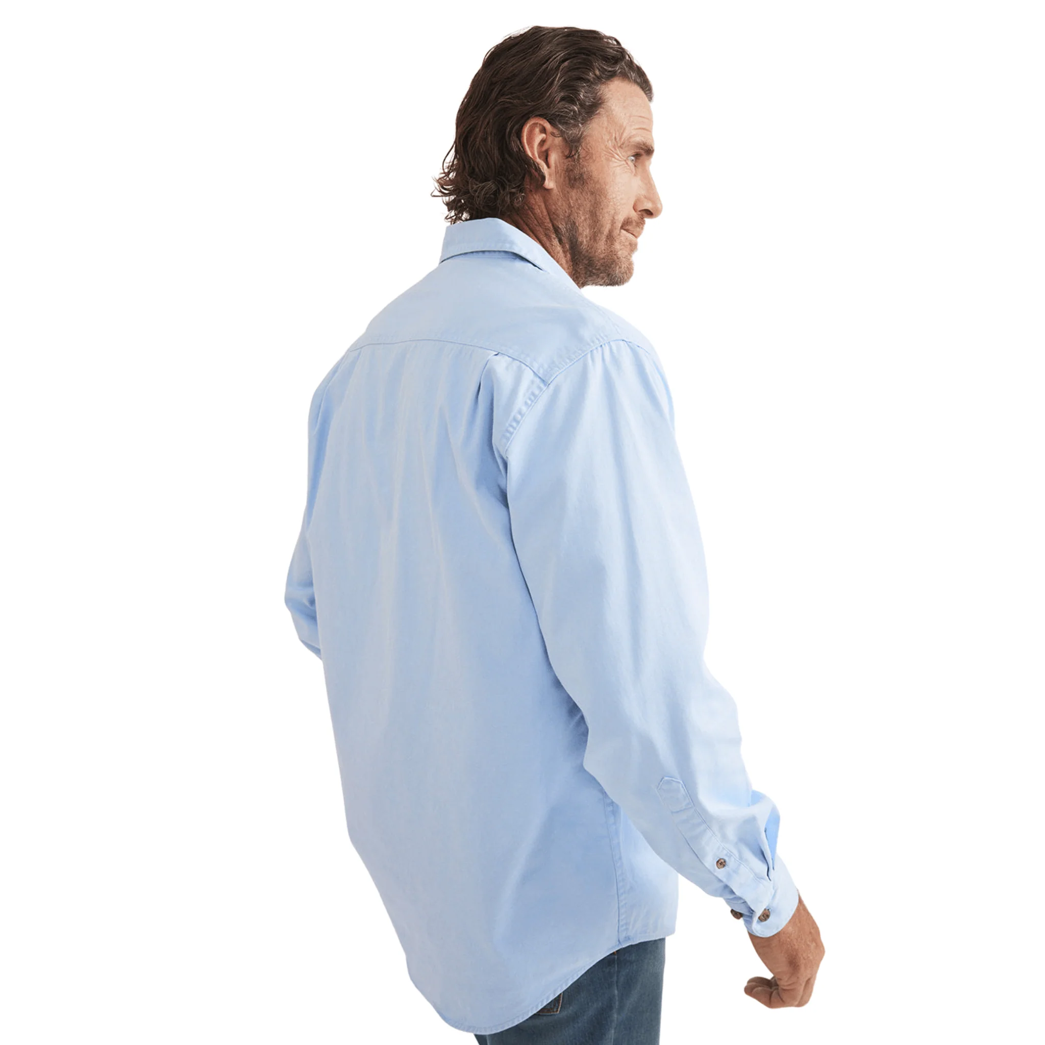 RB Sellars Men's Burton Half Button Mid Weight Work Shirt - Pale Blue - Image 3