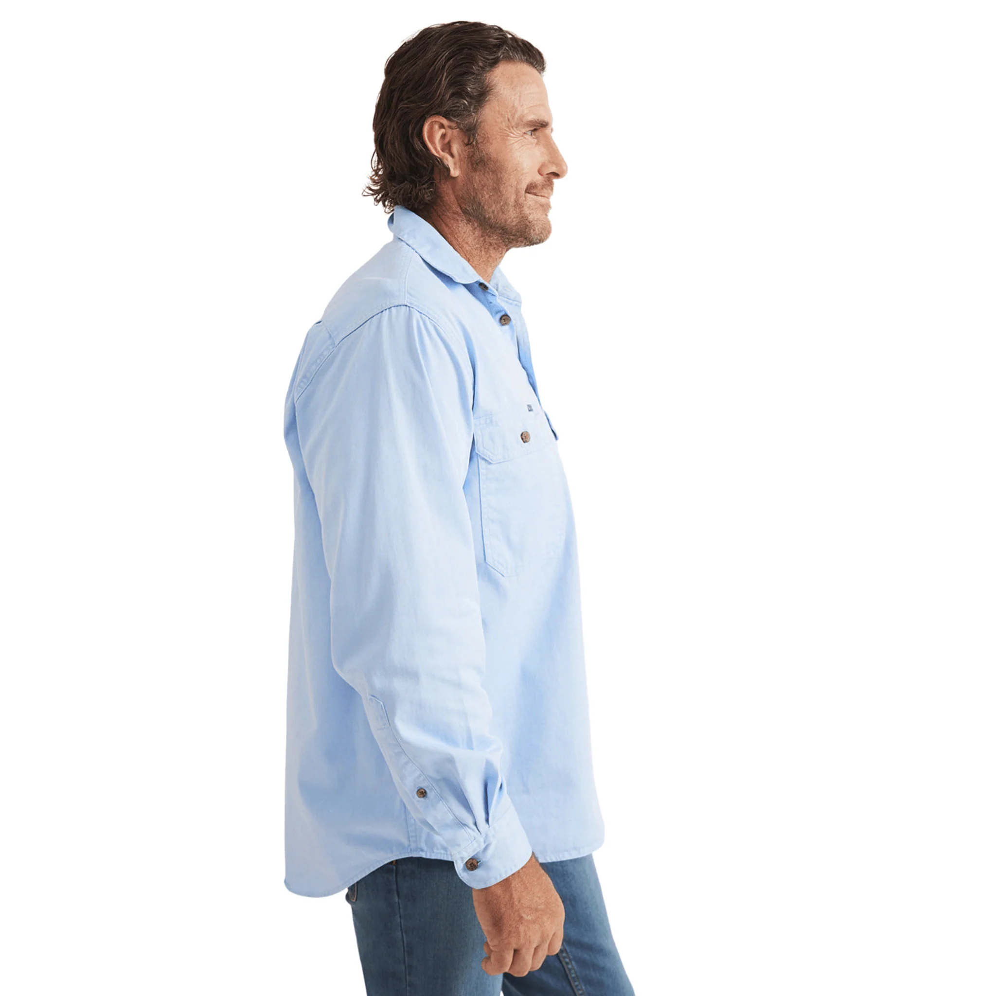 RB Sellars Men's Burton Half Button Mid Weight Work Shirt - Pale Blue - Image 4