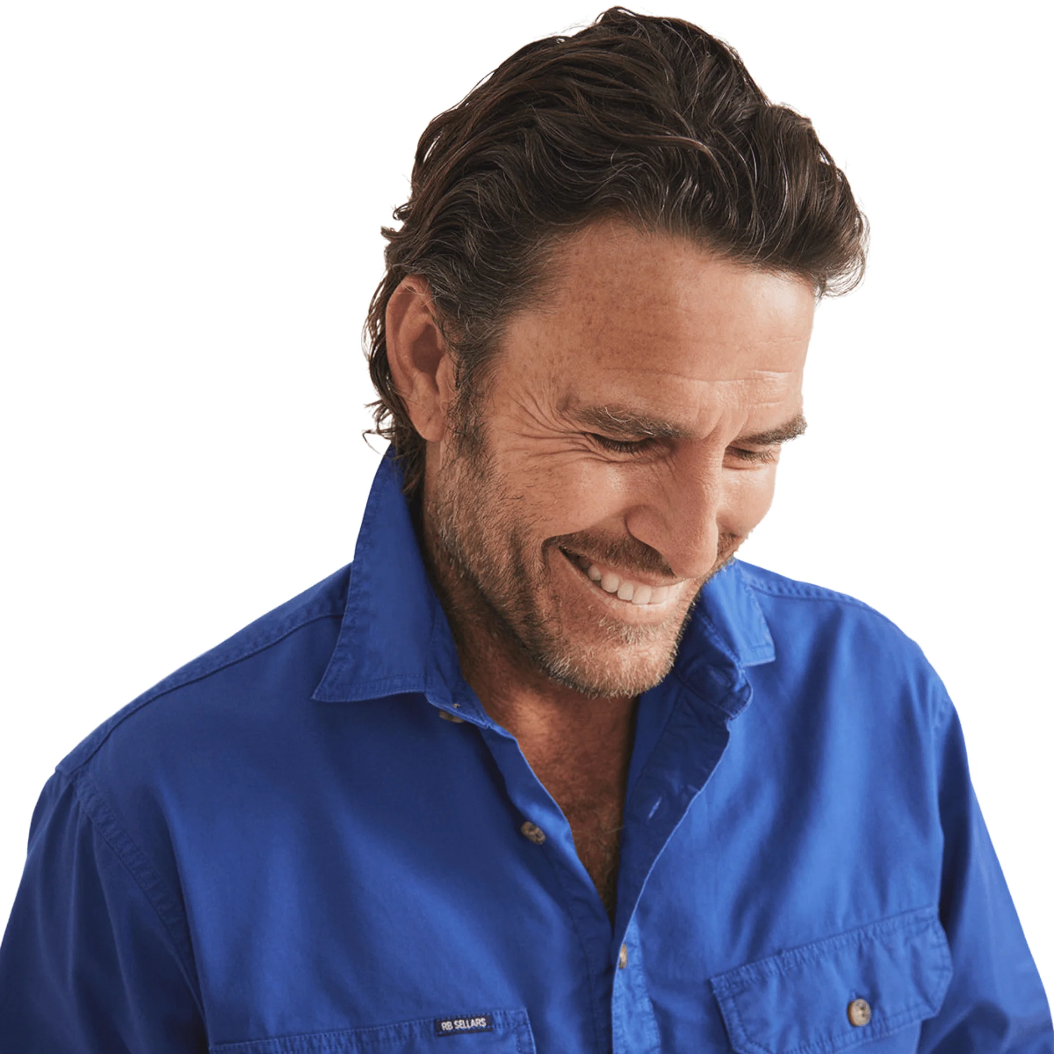 RB Sellars Men's Burton Half Button Mid Weight Work Shirt - Royal - Image 3
