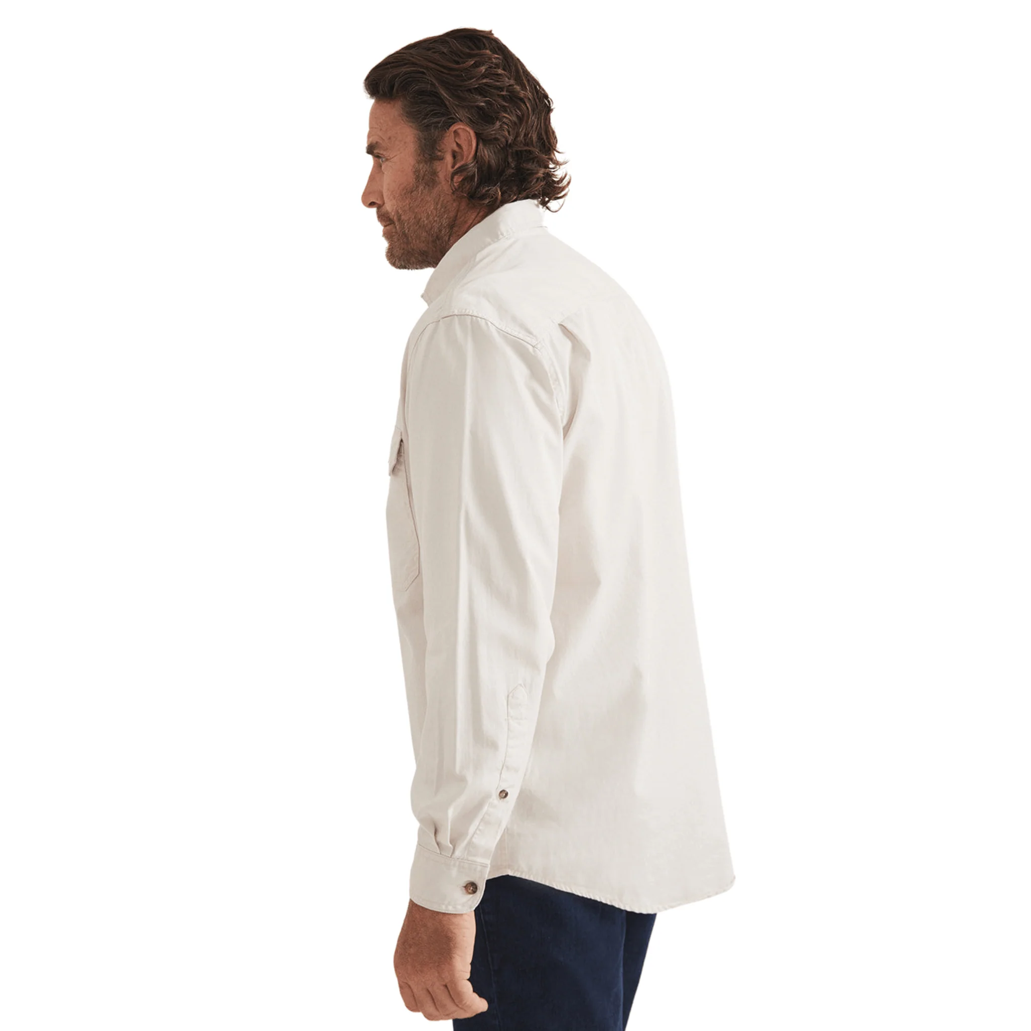 RB Sellars Men's Burton Half Button Mid Weight Work Shirt - Stone - Image 3