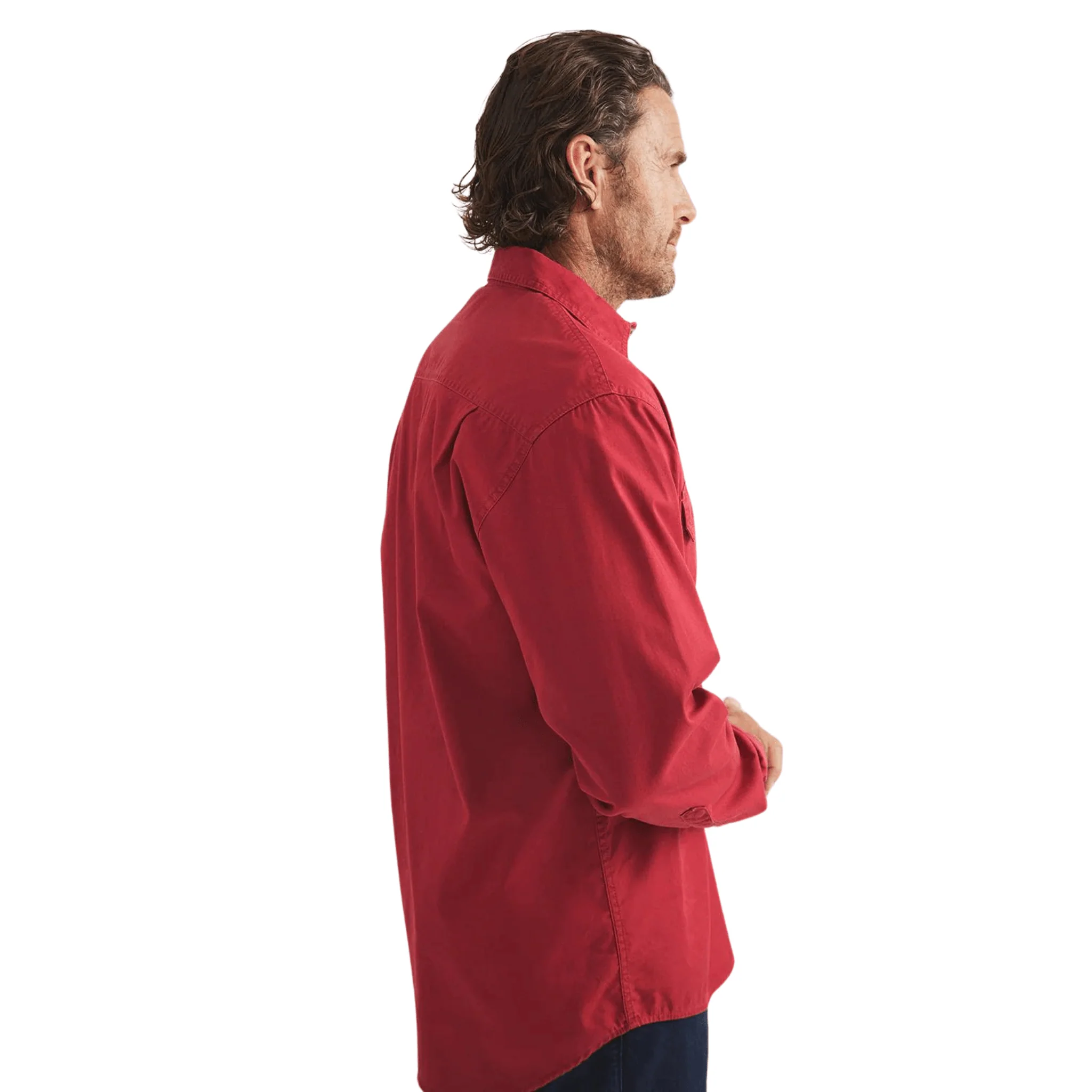 RB Sellars Men's Burton Half Button Mid Weight Work Shirt - Cherry - Image 3
