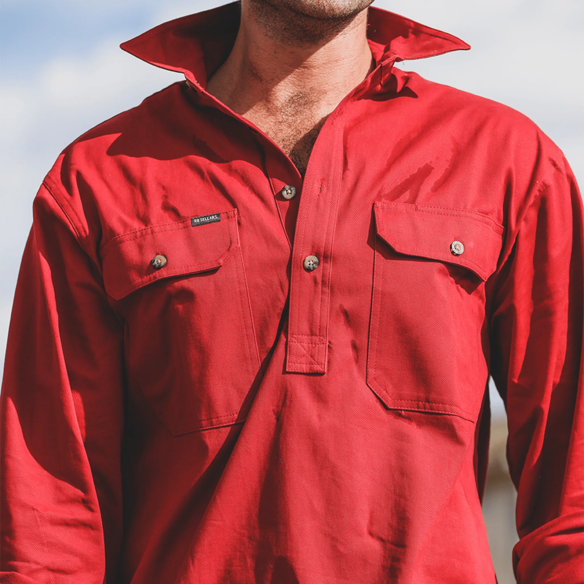 RB Sellars Men's Burton Half Button Mid Weight Work Shirt - Cherry - Image 4