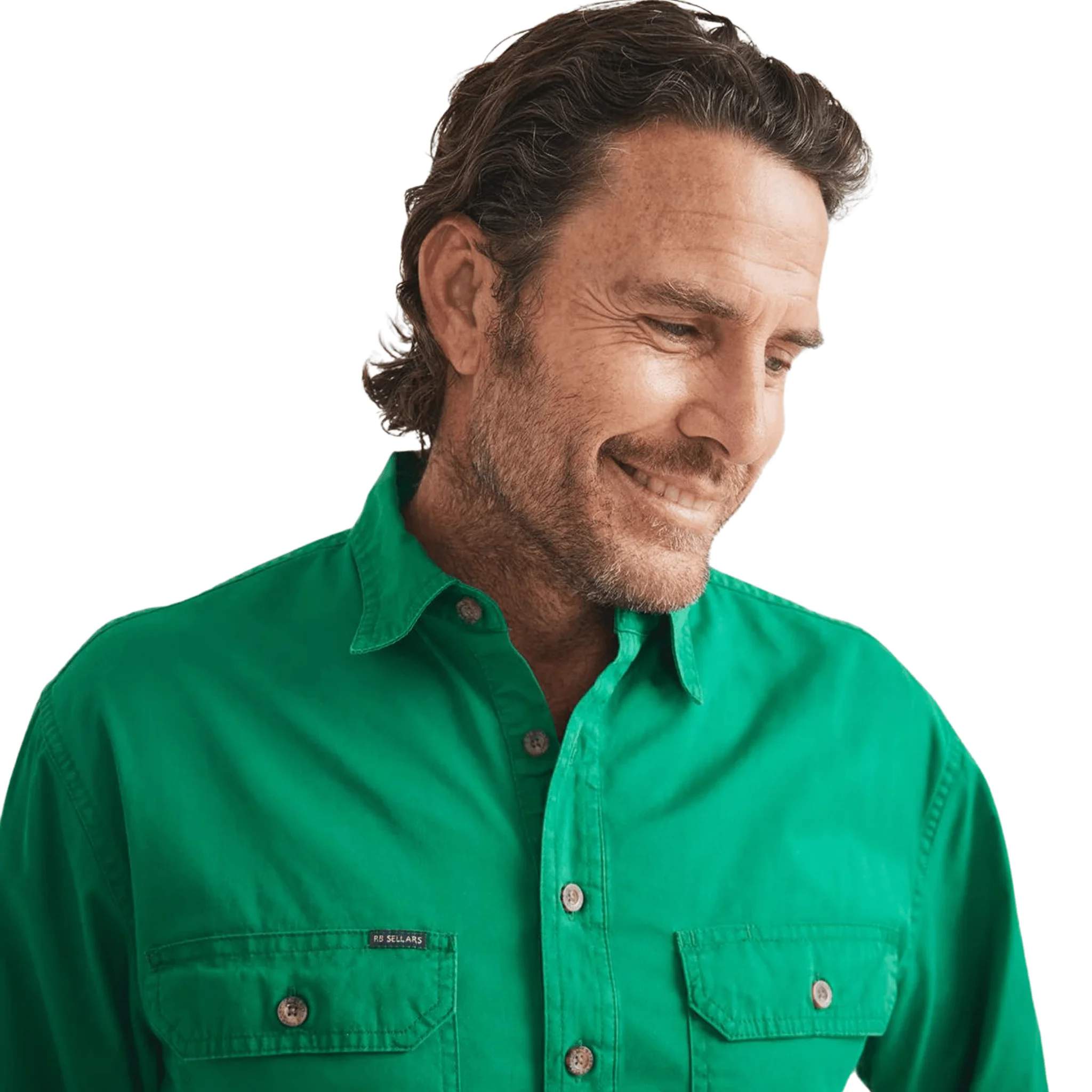 RB Sellars Men's Burton Half Button Mid Weight Work Shirt - Emerald - Image 2