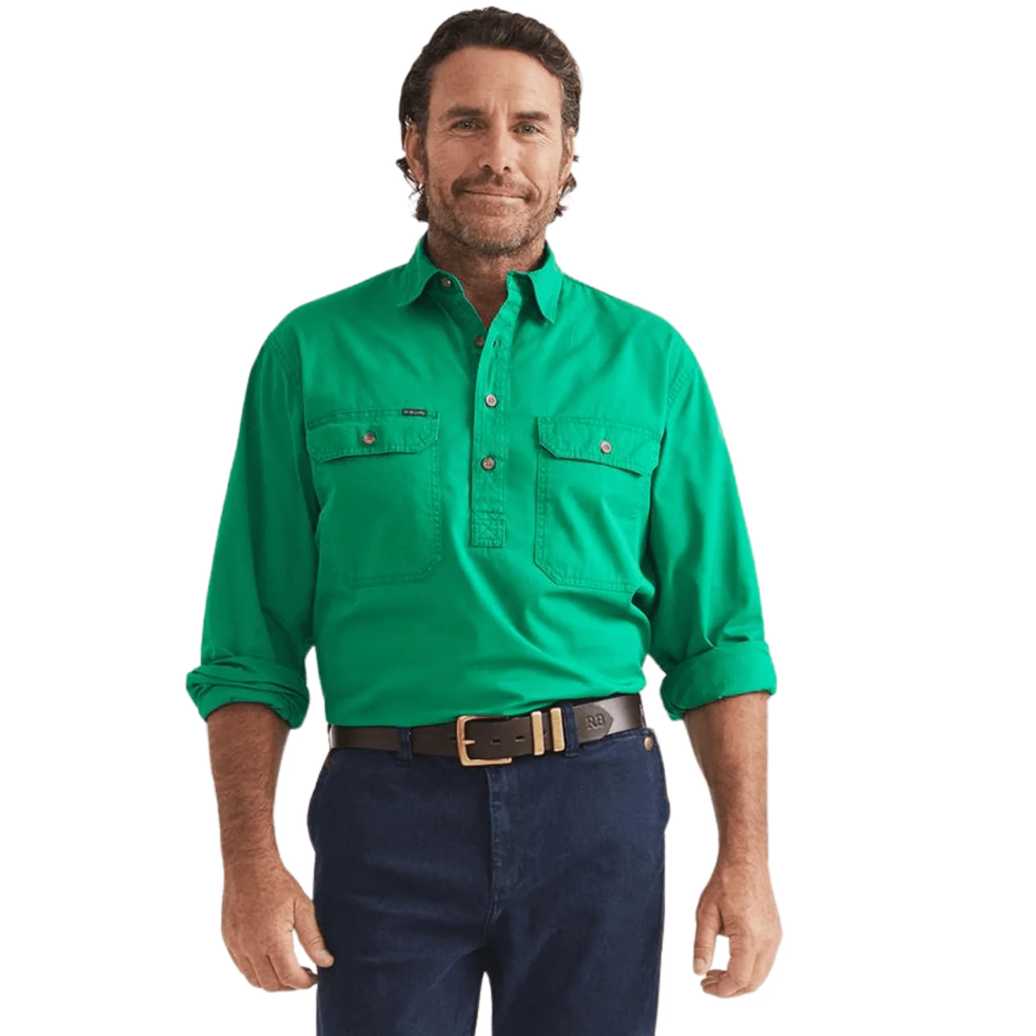 RB Sellars Men's Burton Half Button Mid Weight Work Shirt - Emerald - Image 5