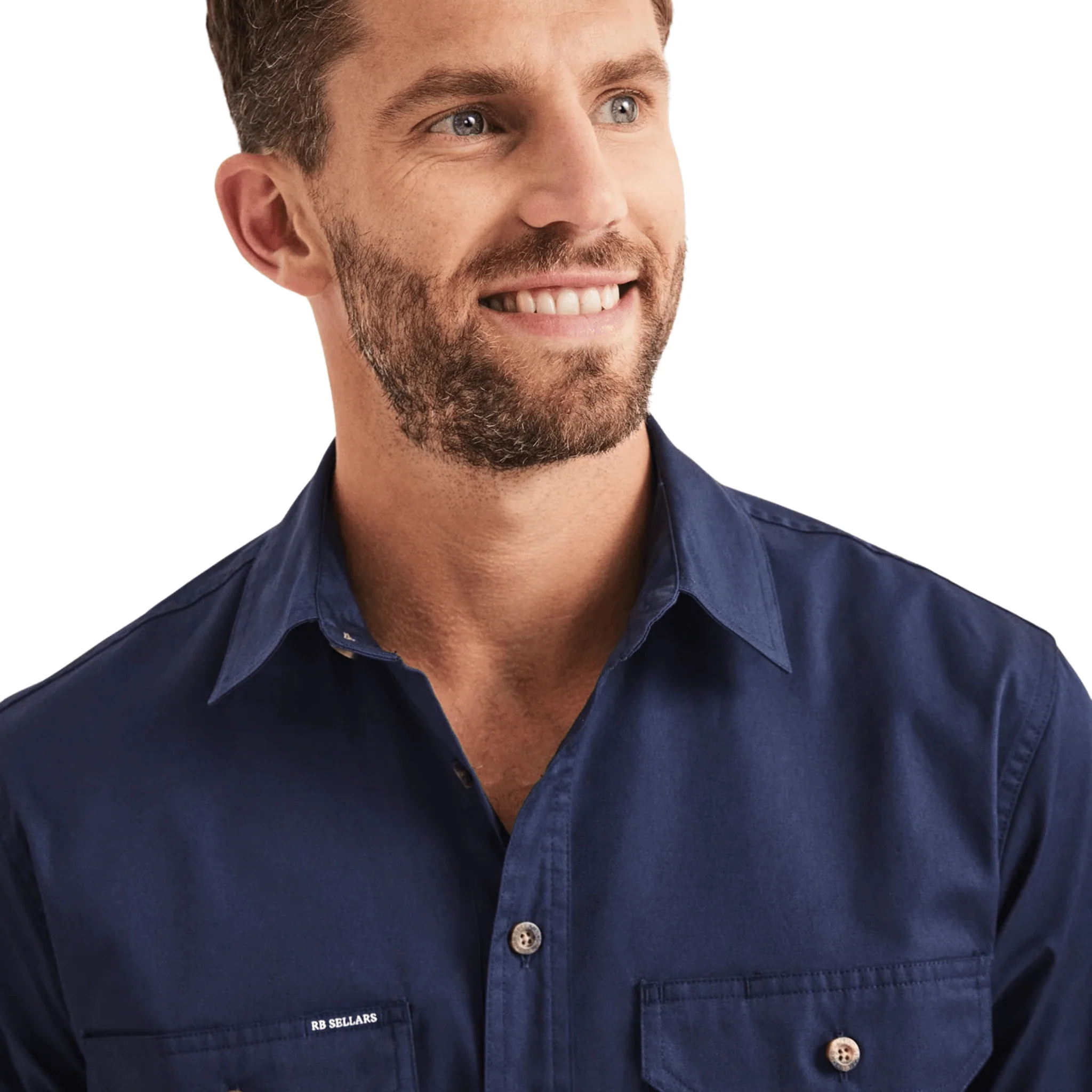 RB Sellars Men's Burton Half Button Short Sleeve Light Weight Work Shirt - Navy - Image 2