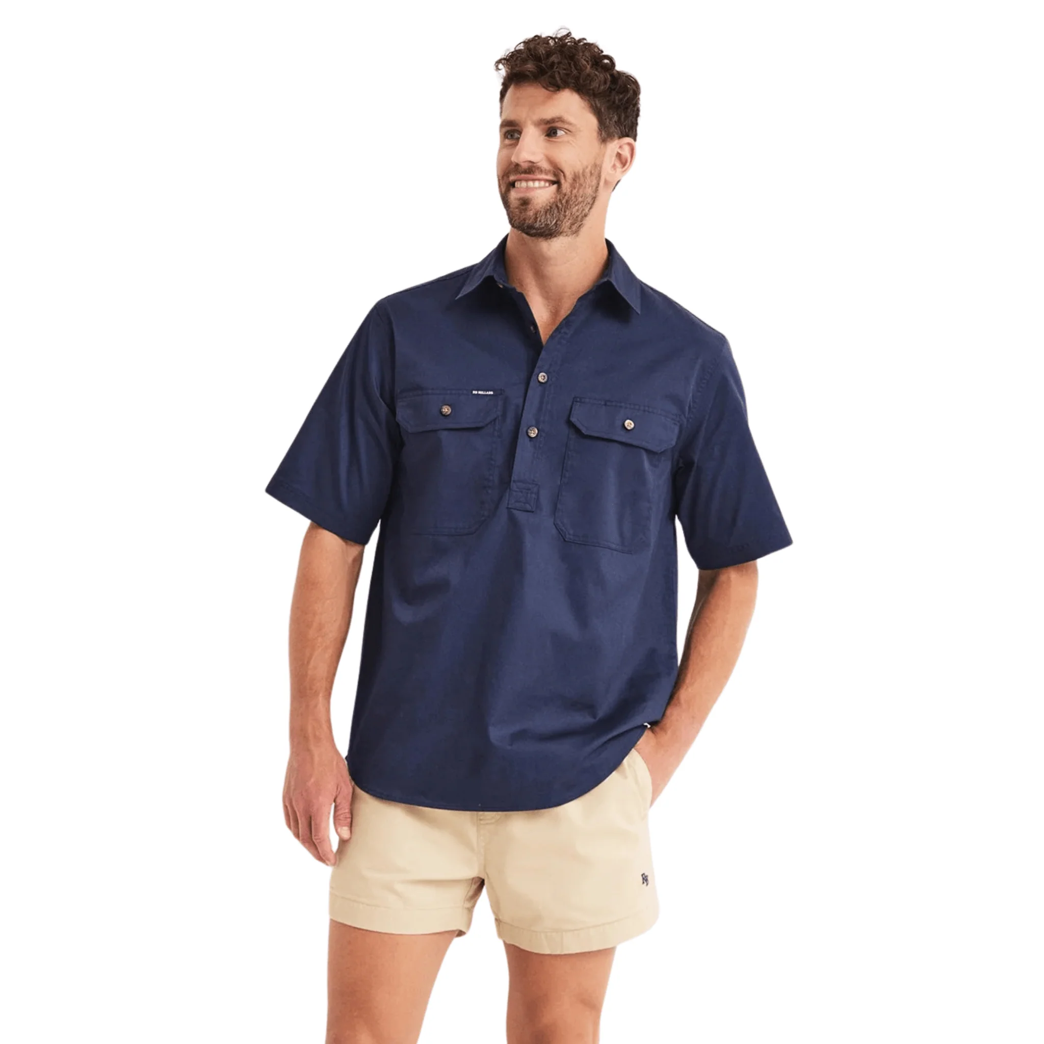 RB Sellars Men's Burton Half Button Short Sleeve Light Weight Work Shirt - Navy - Image 3