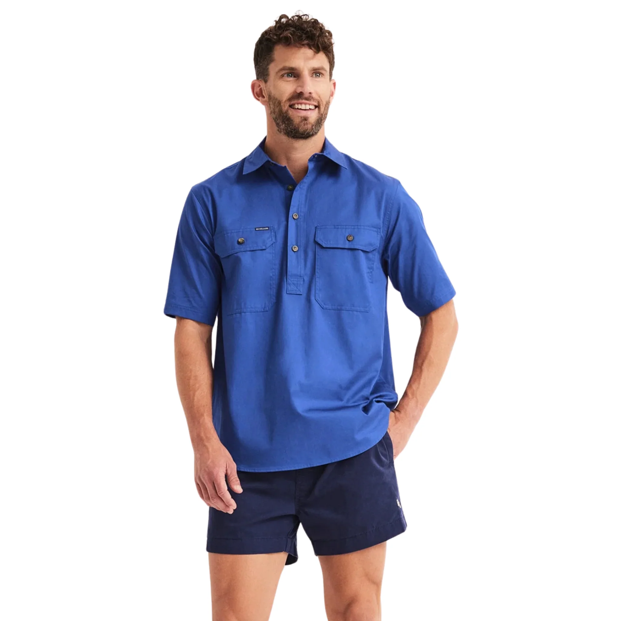 RB Sellars Men's Burton Half Button Short Sleeve Light Weight Work Shirt - Royal - Image 3