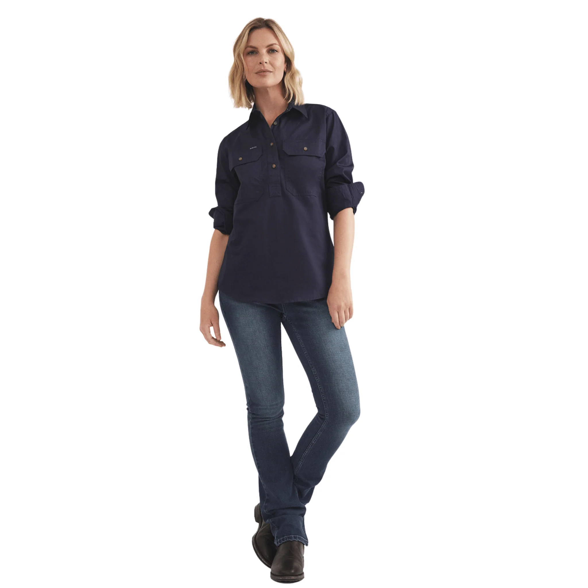 RB Sellars Women's Sandy Half Button Light Weight Work Shirt - Navy - Image 5