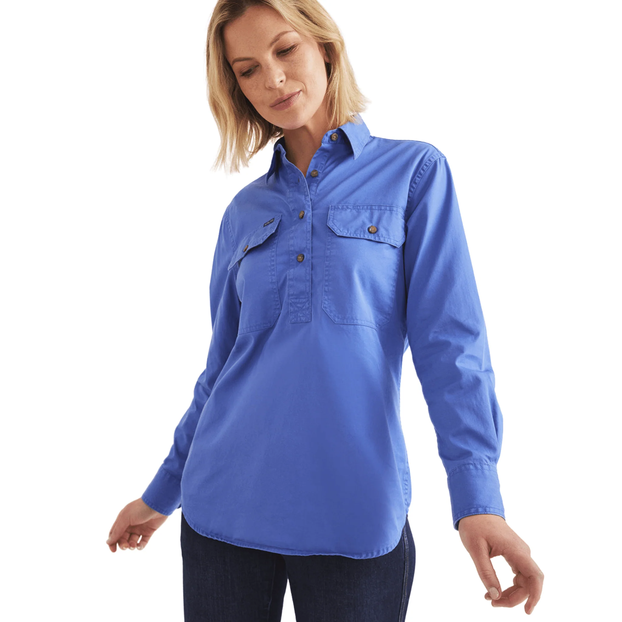 RB Sellars Women's Sandy Half Button Light Weight Work Shirt - Blue