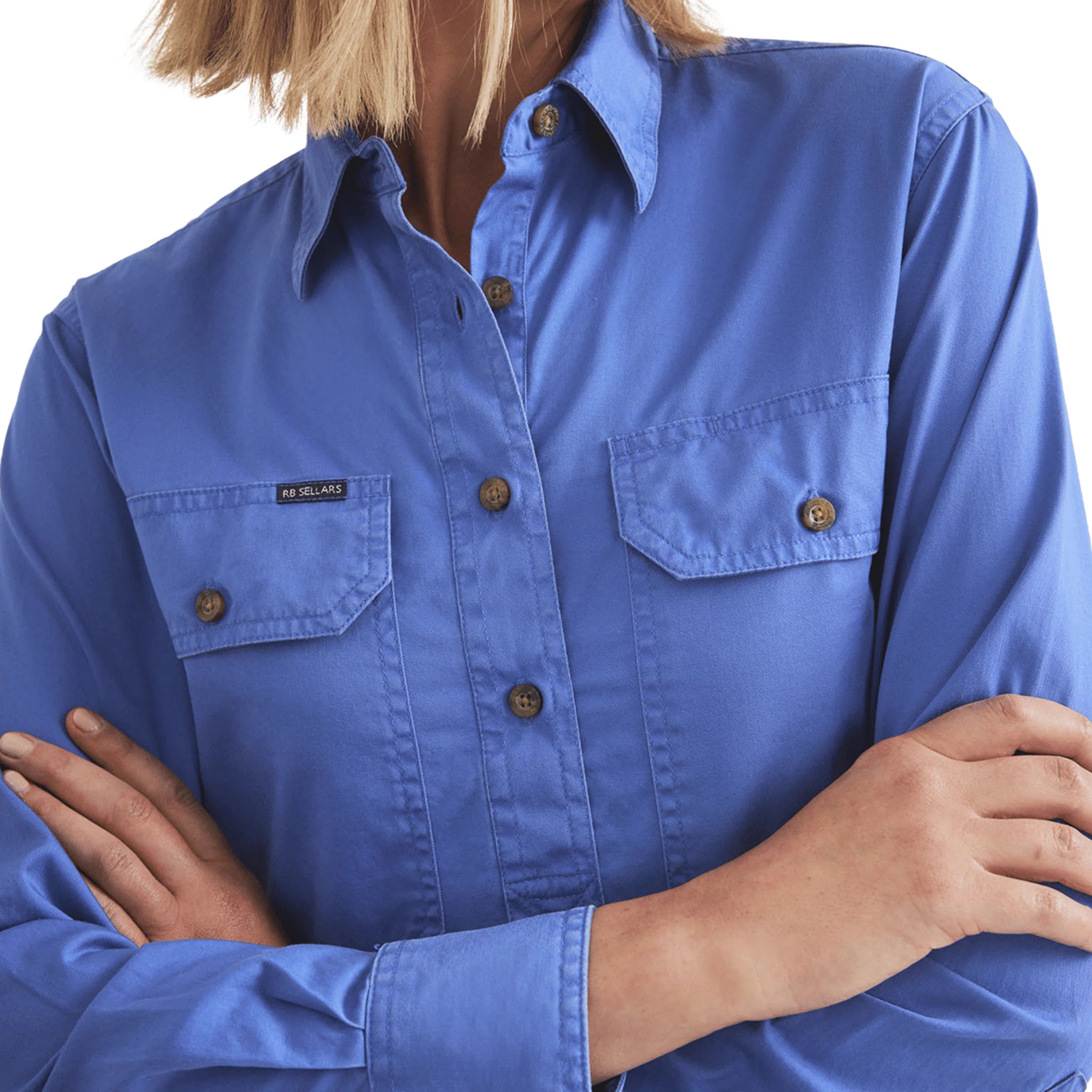 RB Sellars Women's Sandy Half Button Light Weight Work Shirt - Blue - Image 2