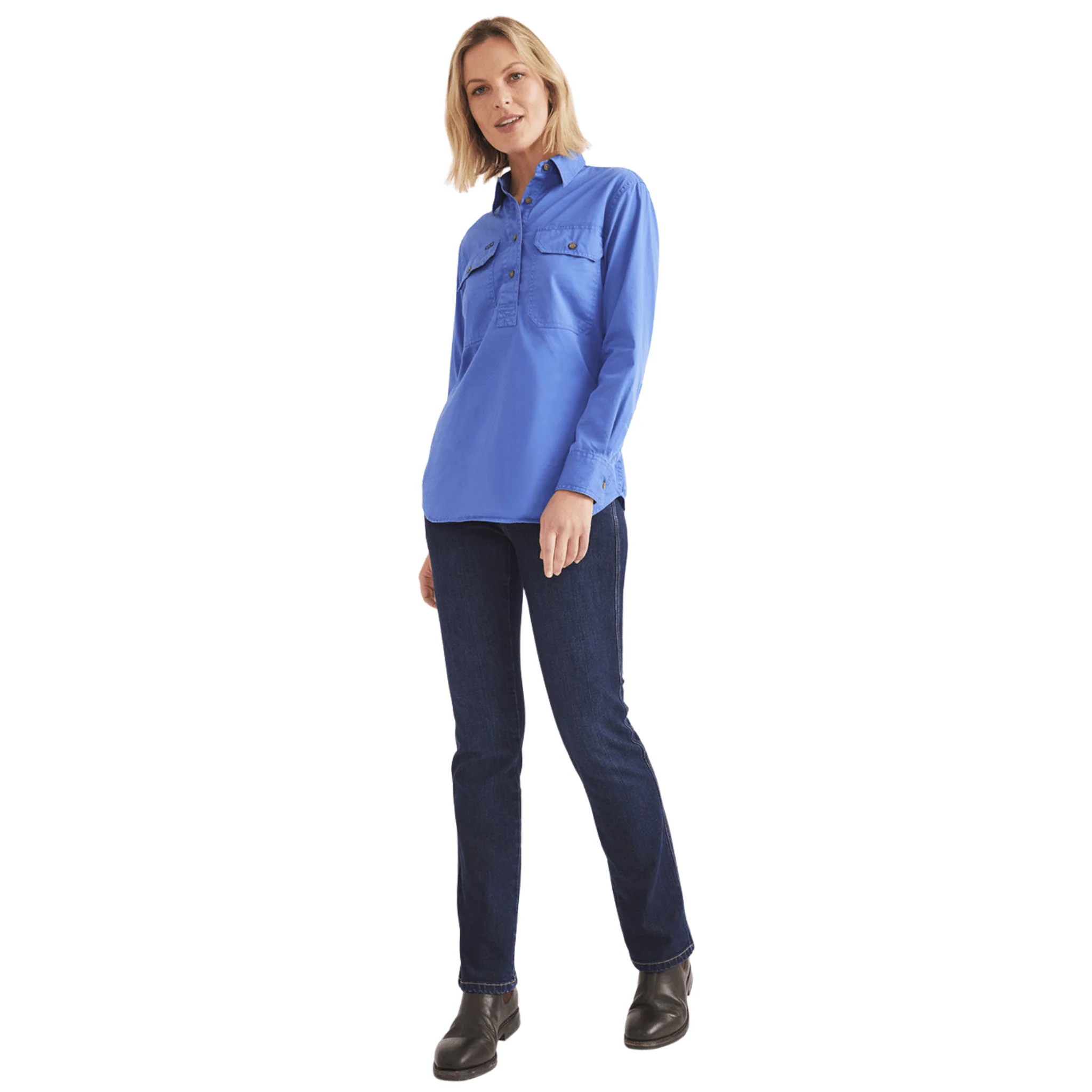 RB Sellars Women's Sandy Half Button Light Weight Work Shirt - Blue - Image 4