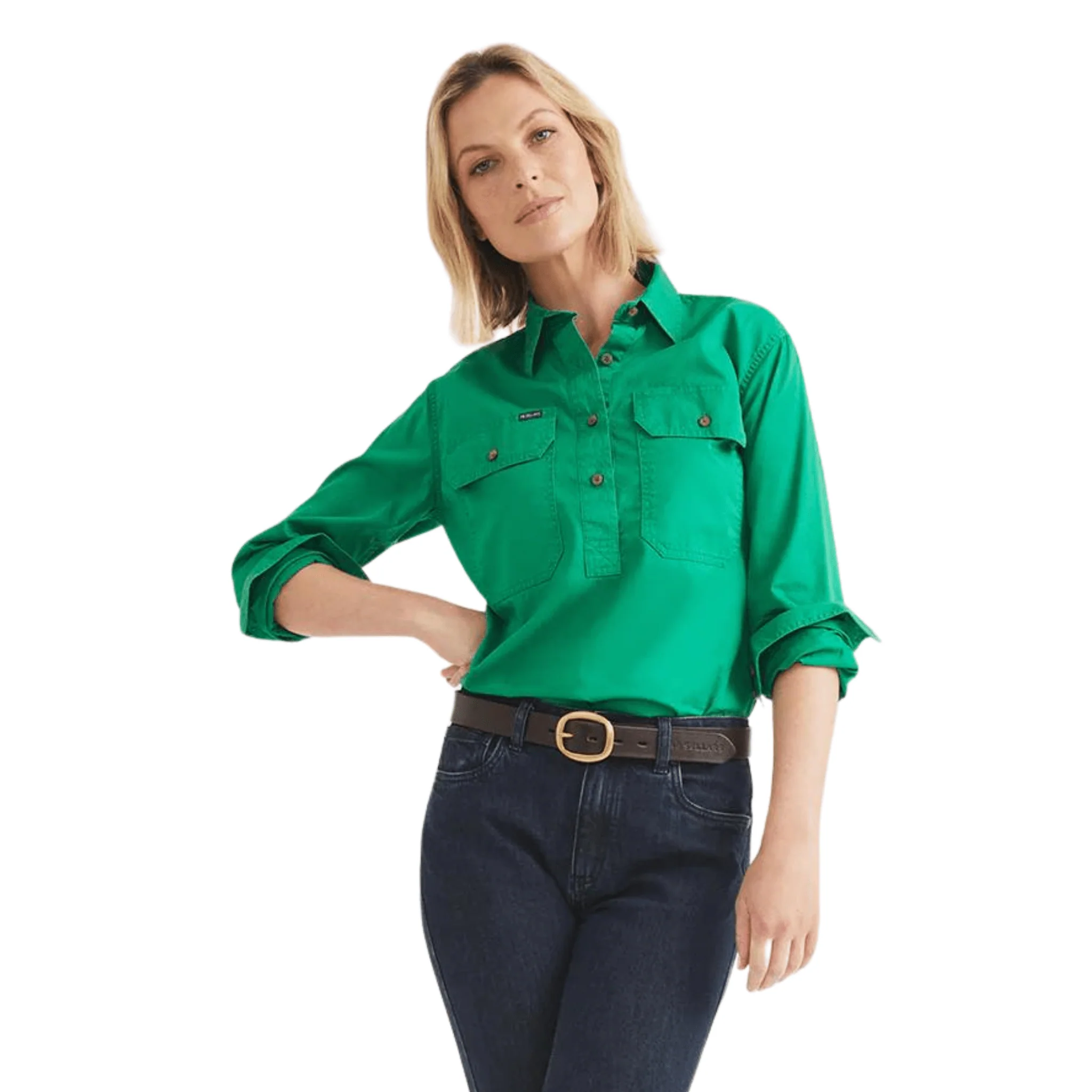 RB Sellars Women's Sandy Half Button Light Weight Work Shirt - Emerald - Image 4