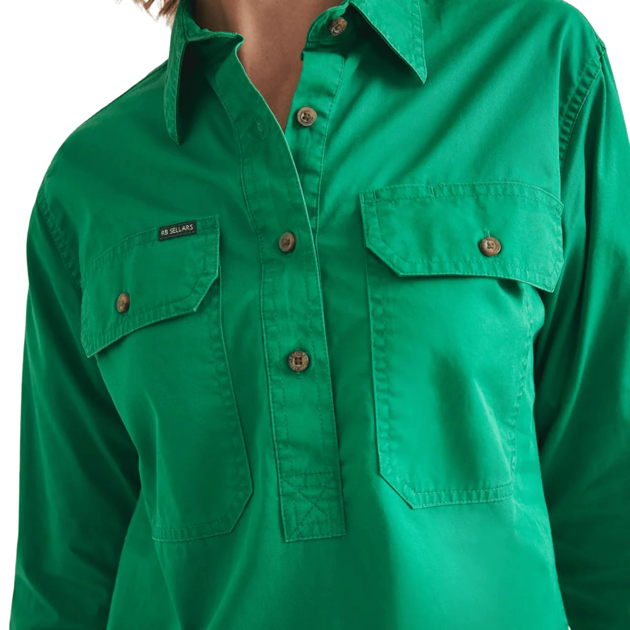 RB Sellars Women's Sandy Half Button Light Weight Work Shirt - Emerald - Image 6