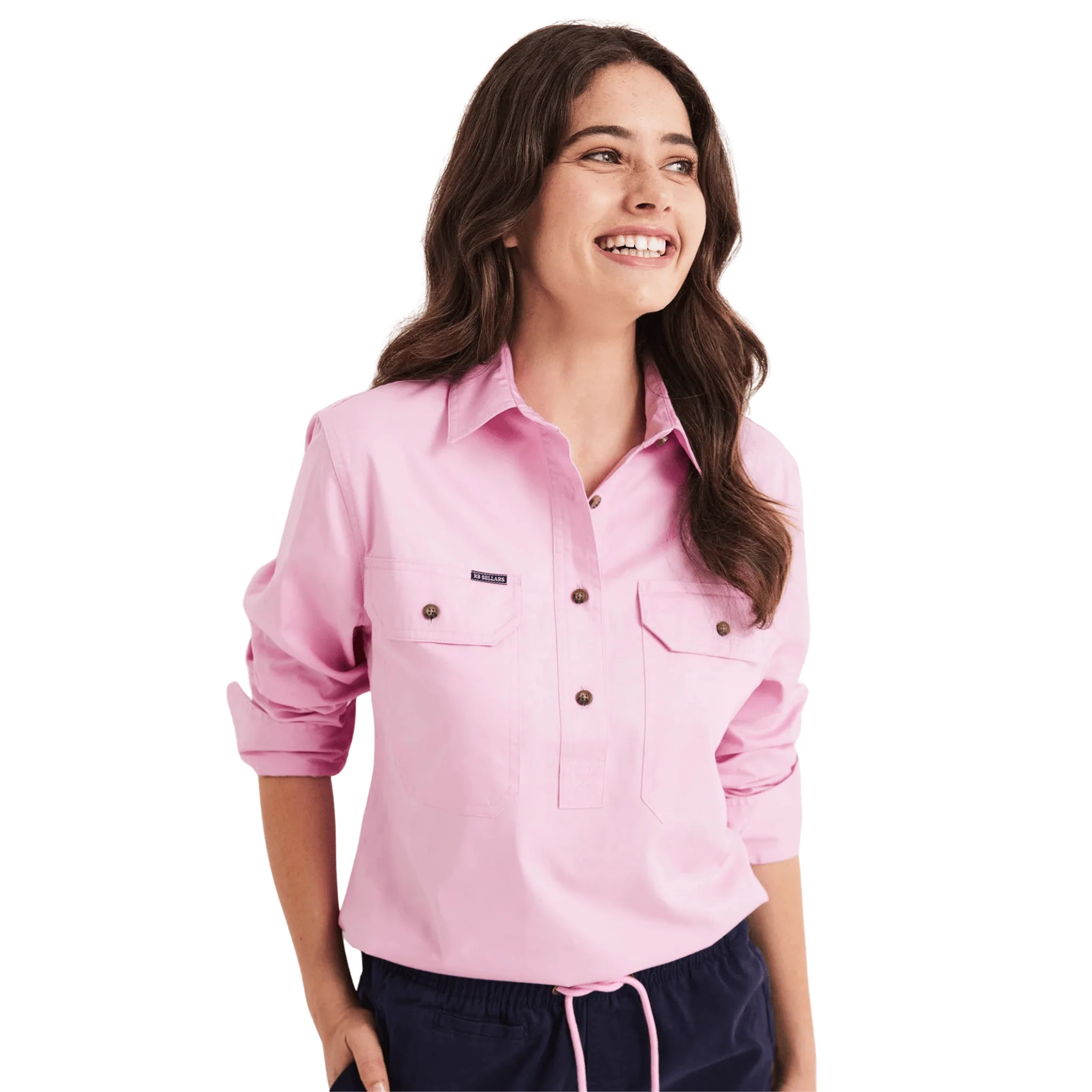 RB Sellars Women's Sandy Half Button Light Weight Work Shirt - Pink - Image 2