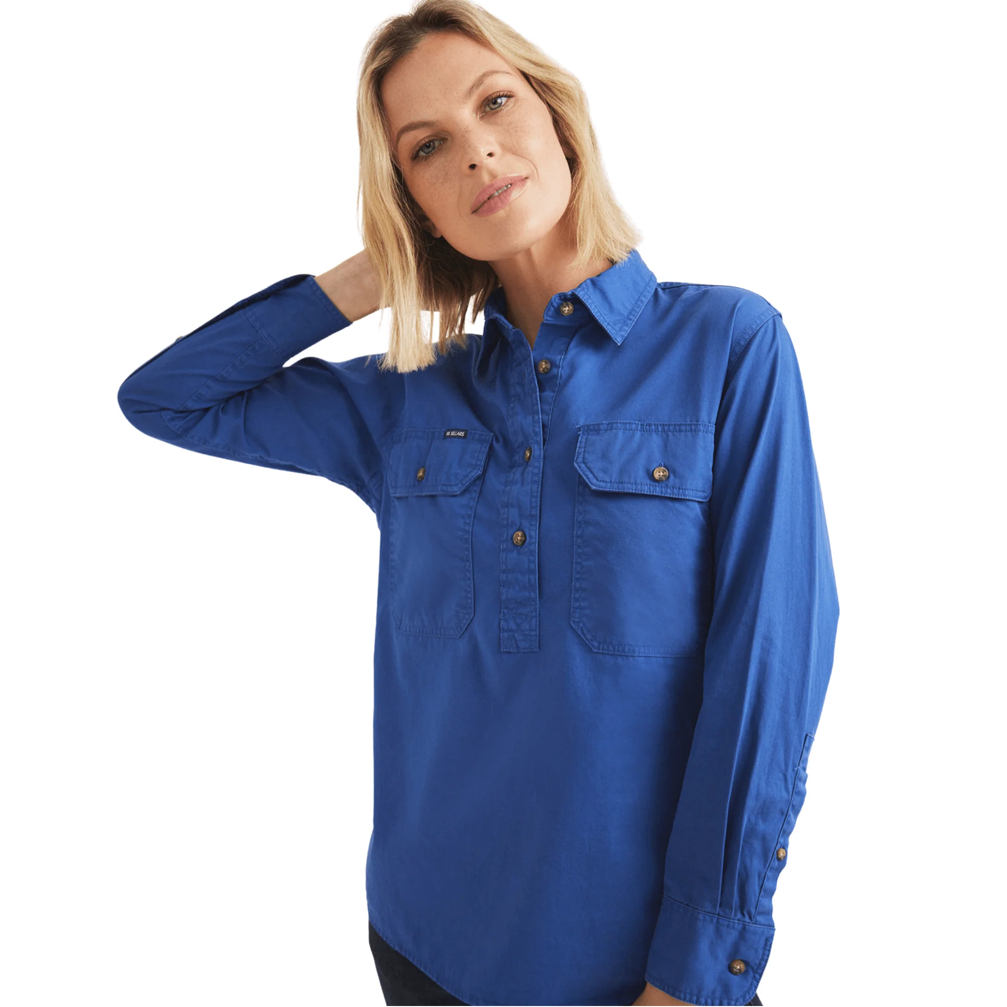 RB Sellars Women's Sandy Half Button Light Weight Work Shirt - Royal