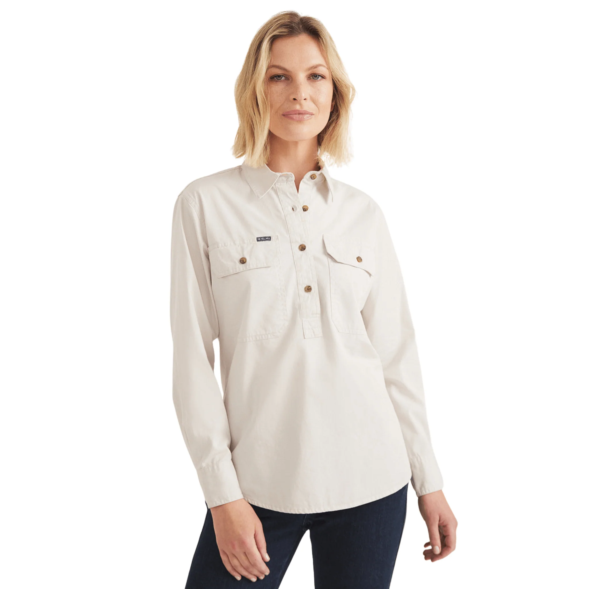 RB Sellars Women's Sandy Half Button Light Weight Work Shirt - Stone