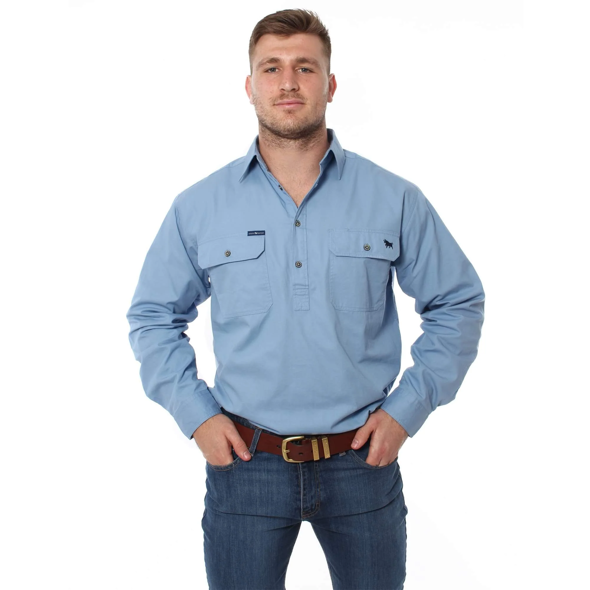 Ringers Western - Men's King River Work Shirt - Denim Blue