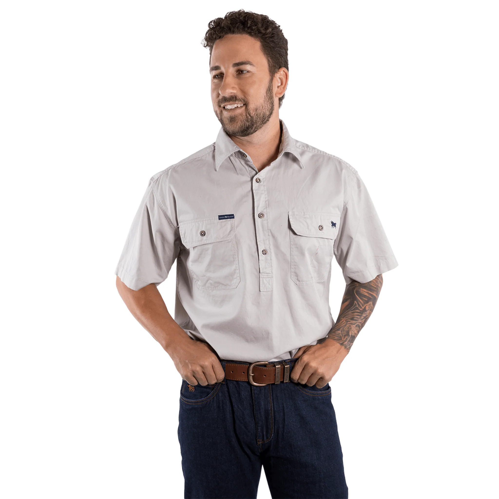 Ringers Western - Men's Pack Saddle Work Shirt - Beige - Image 2