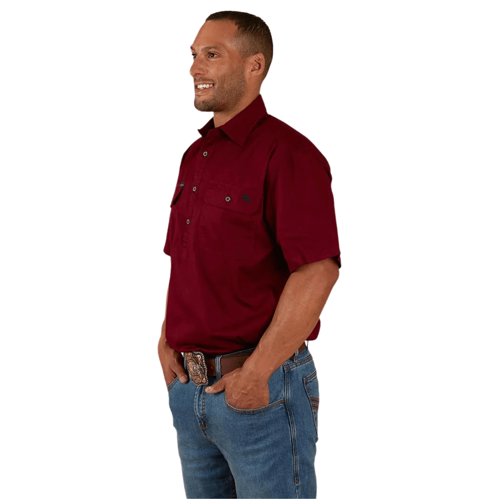 Ringers Western - Men's Pack Saddle Work Shirt - Burgundy - Image 2