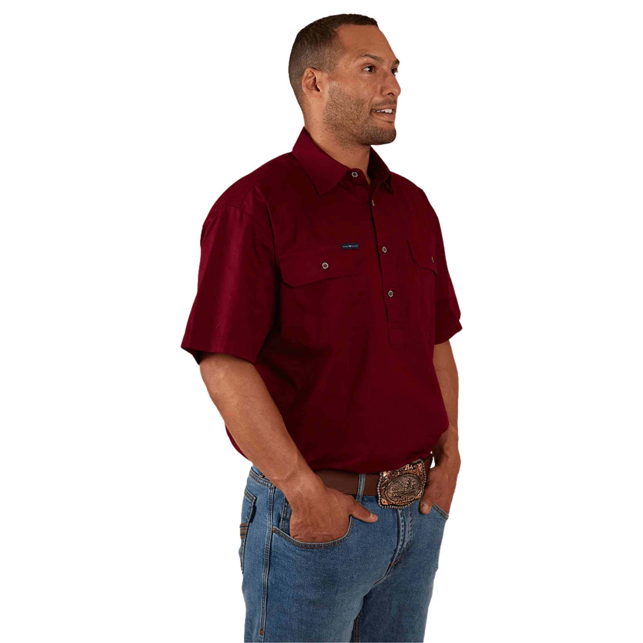 Ringers Western - Men's Pack Saddle Work Shirt - Burgundy - Image 3
