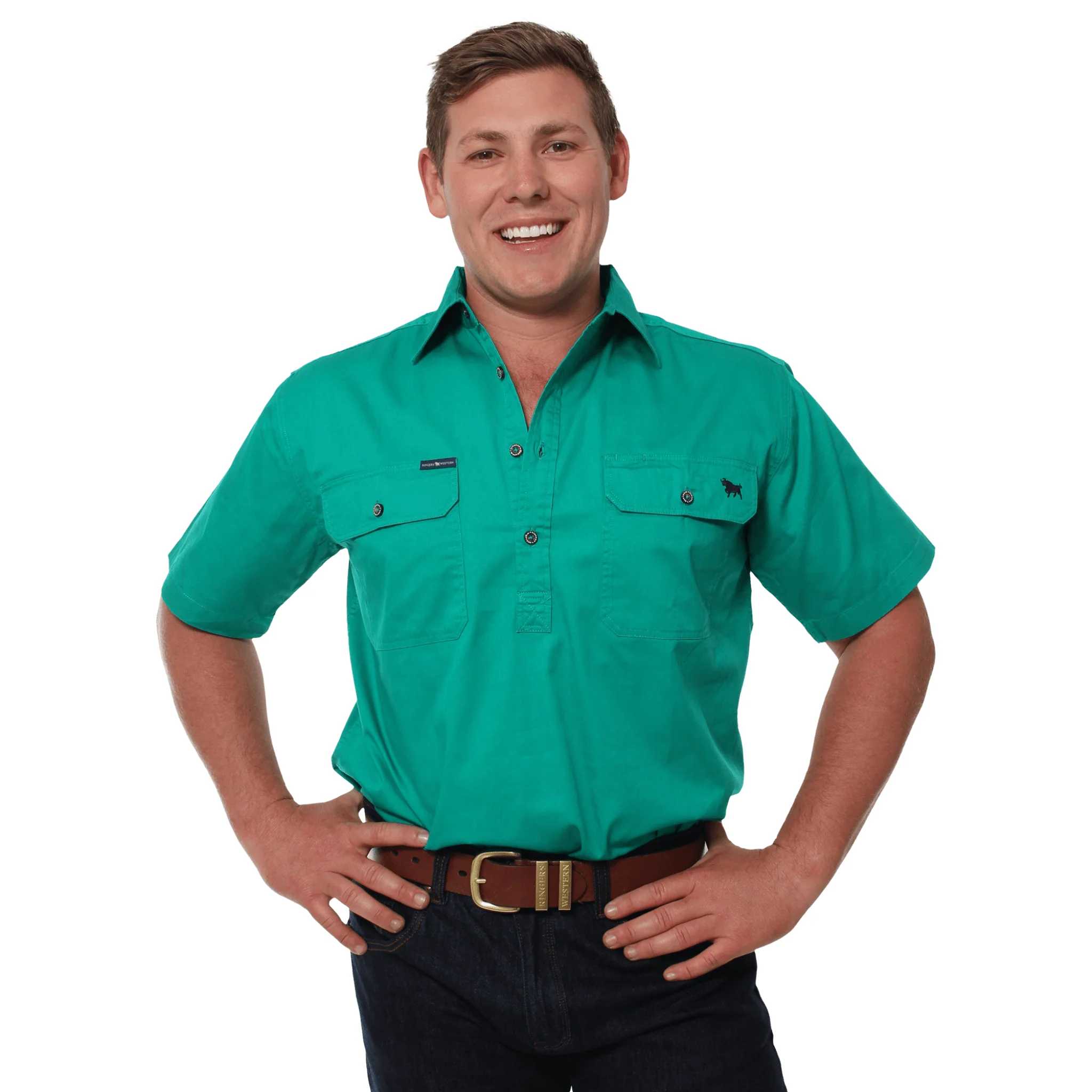 Ringers Western - Men's Pack Saddle Work Shirt - Green - Image 2