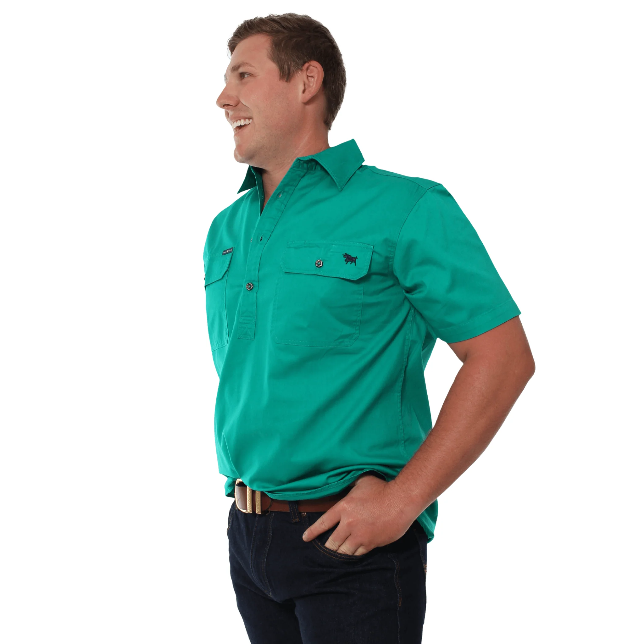 Ringers Western - Men's Pack Saddle Work Shirt - Green - Image 3